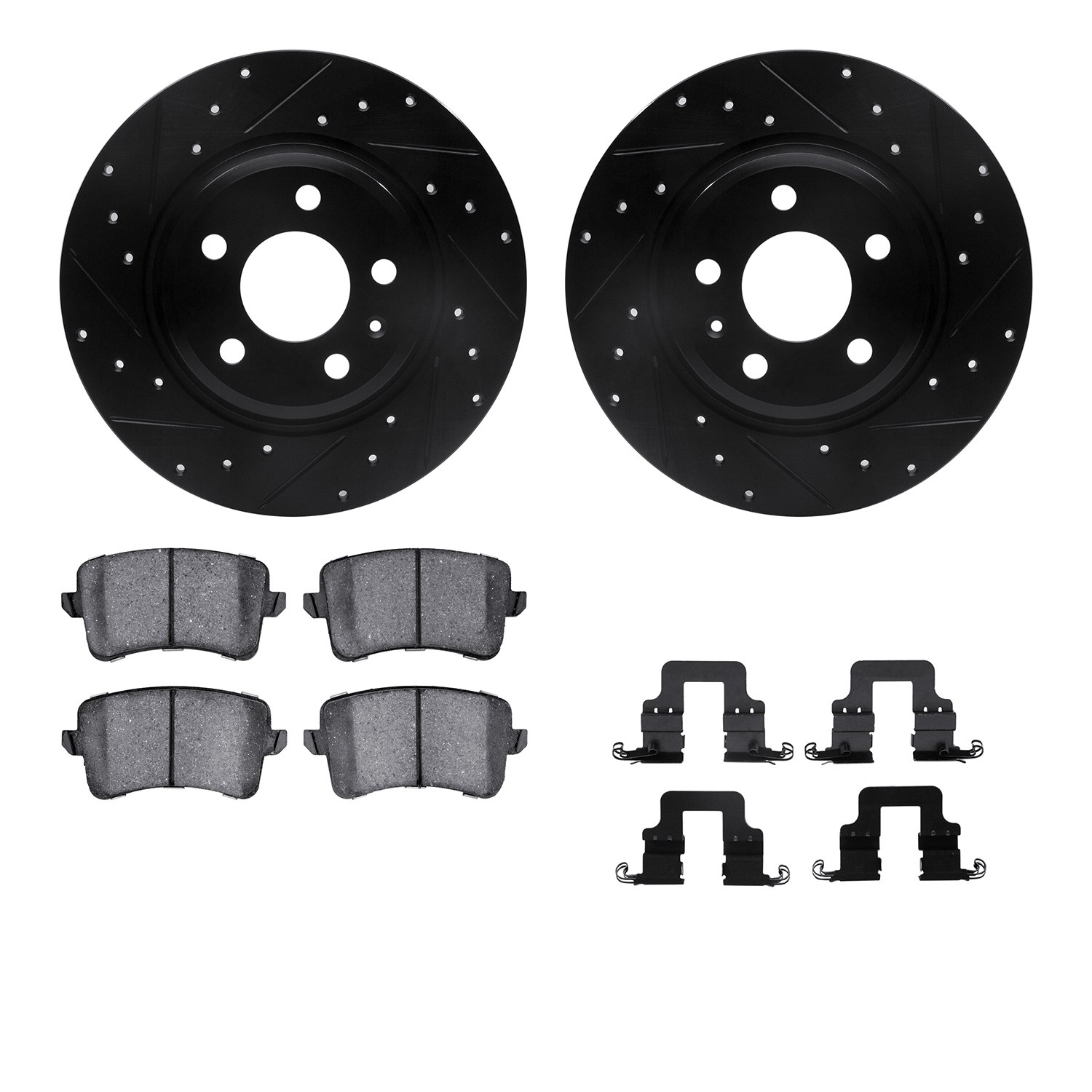DYN 8512-73069 DFC Brake Rotor - Drilled & Slotted - Black w/5000 Brake Pads & HW Kit