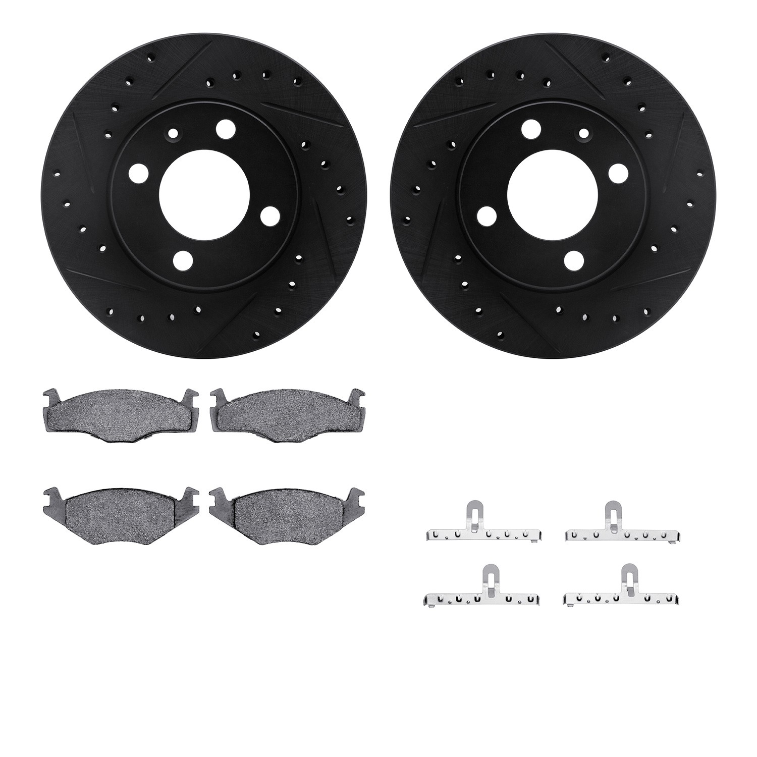 DYN 8512-74002 DFC Rotors-Drilled & Slotted-Black w/ 5000 Advanced Brake Pads Incl Hdw