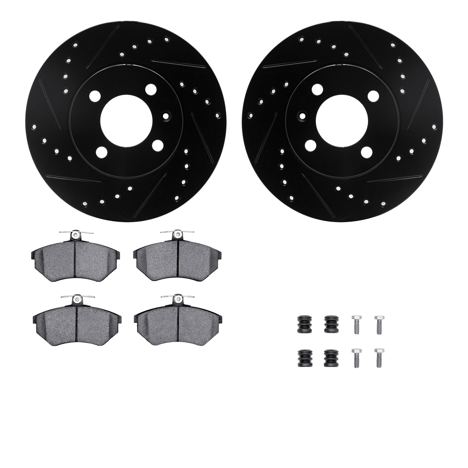DYN 8512-74008 DFC Rotors-Drilled & Slotted-Black w/ 5000 Advanced Brake Pads Incl Hdw