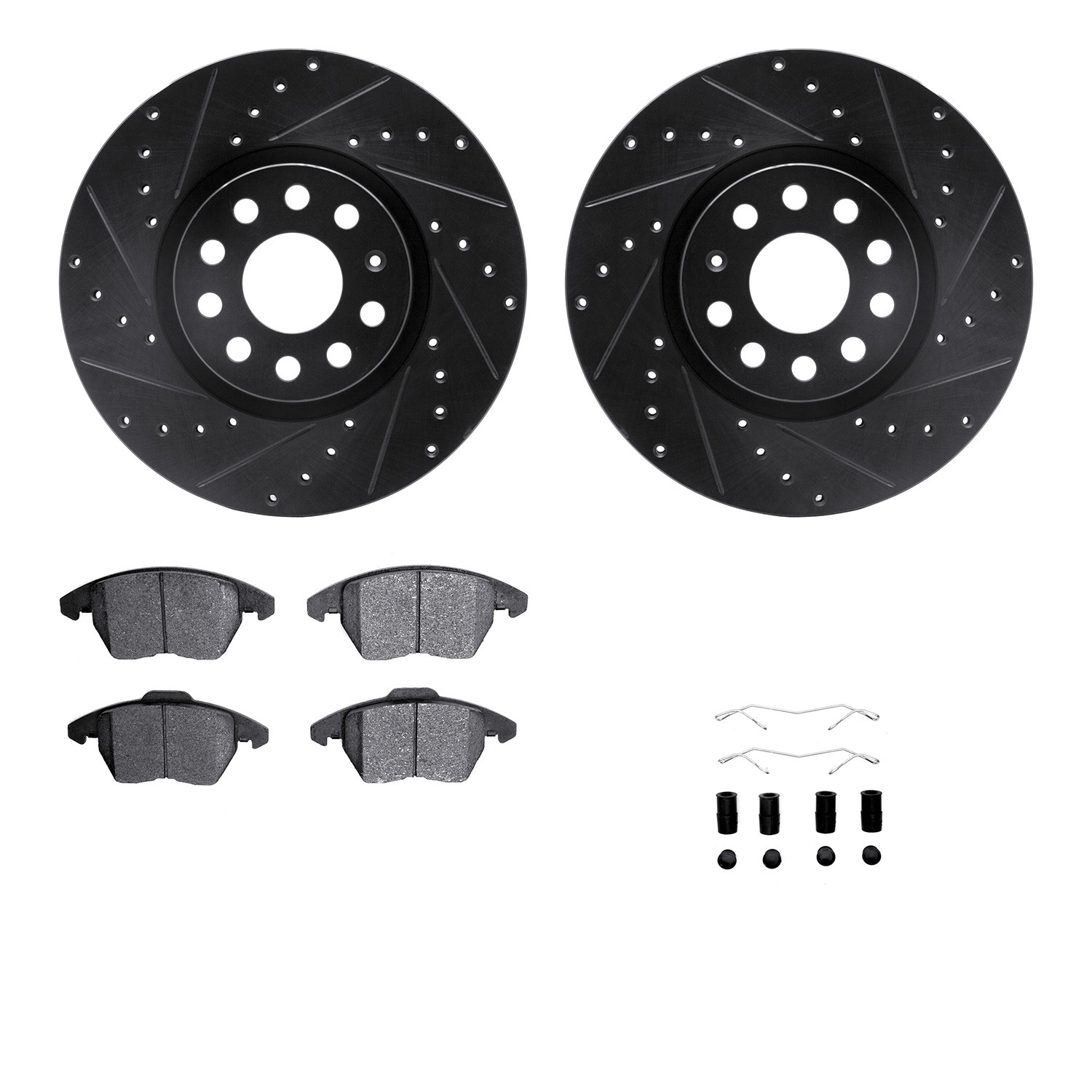 DYN 8512-74105 DFC Rotors-Drilled & Slotted-Black w/ 5000 Advanced Brake Pads Incl Hdw