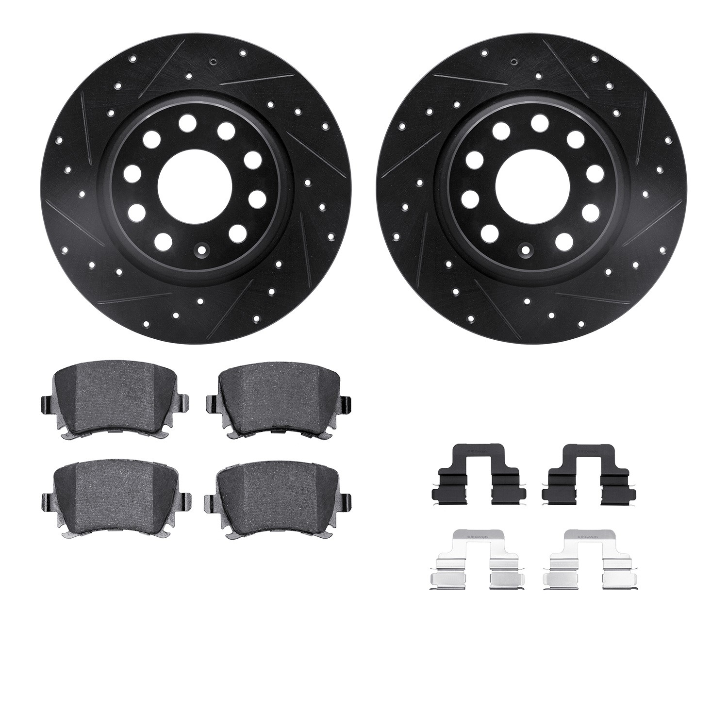 DYN 8512-74113 DFC Rotors-Drilled & Slotted-Black w/ 5000 Advanced Brake Pads Incl Hdw