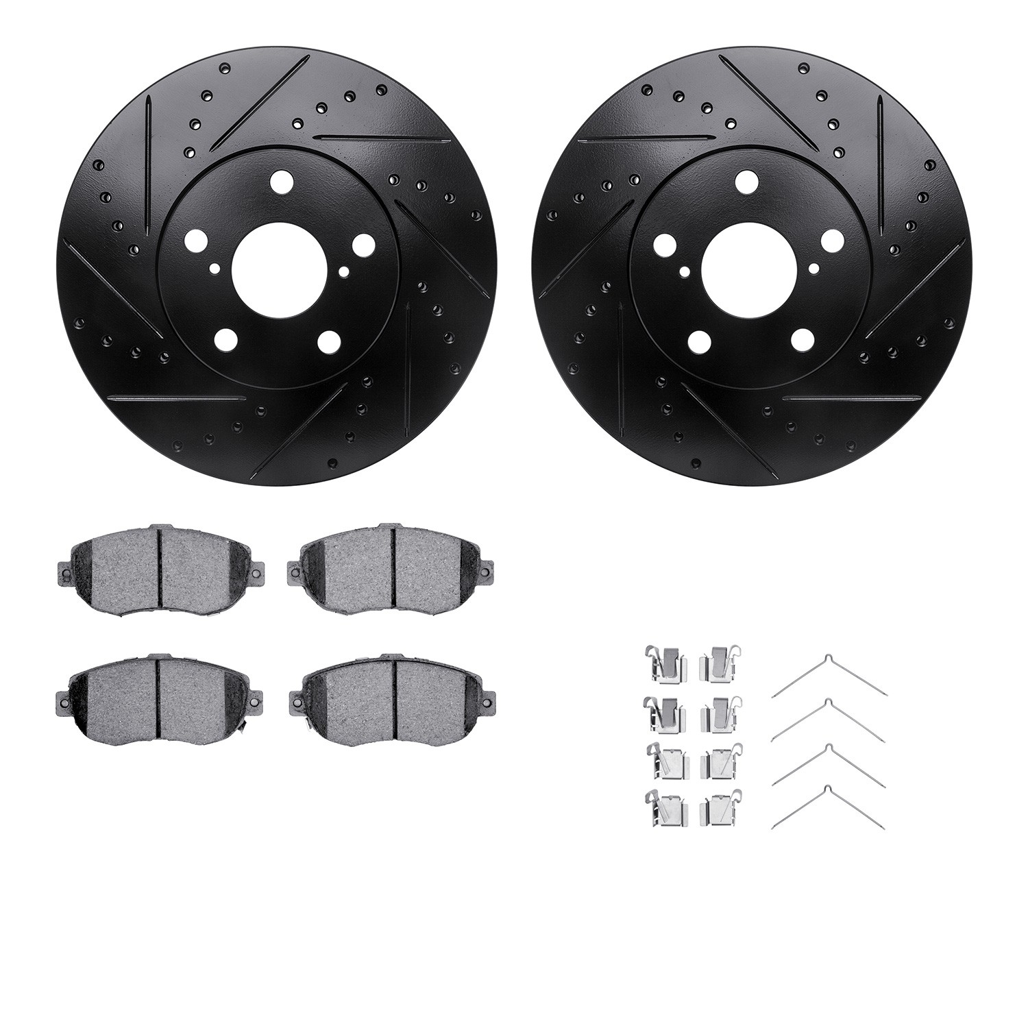DYN 8512-75007 DFC Rotors-Drilled & Slotted-Black w/ 5000 Advanced Brake Pads Incl Hdw