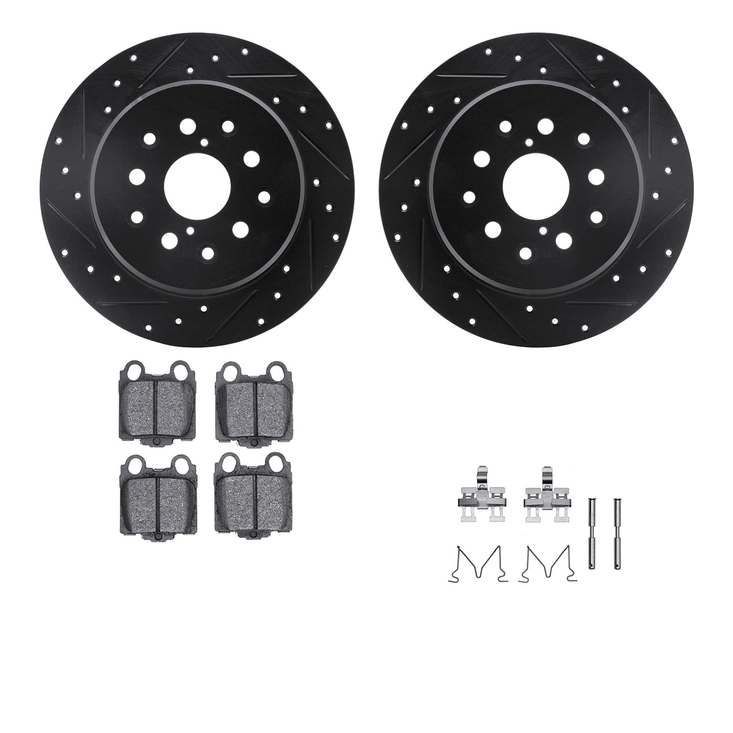 DYN 8512-75010 DFC Rotors-Drilled & Slotted-Black w/ 5000 Advanced Brake Pads Incl Hdw