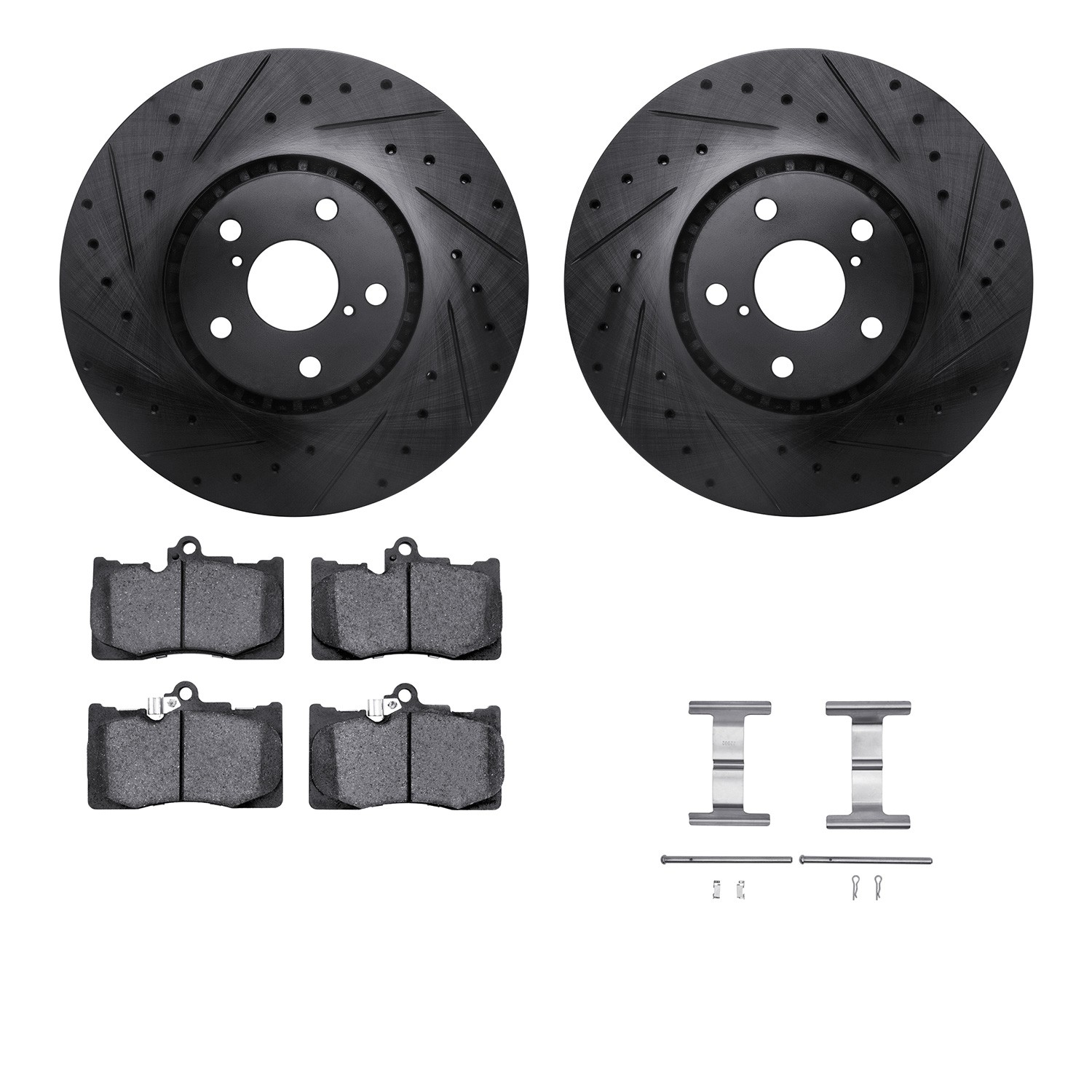 DYN 8512-75014 DFC Rotors-Drilled & Slotted-Black w/ 5000 Advanced Brake Pads Incl Hdw