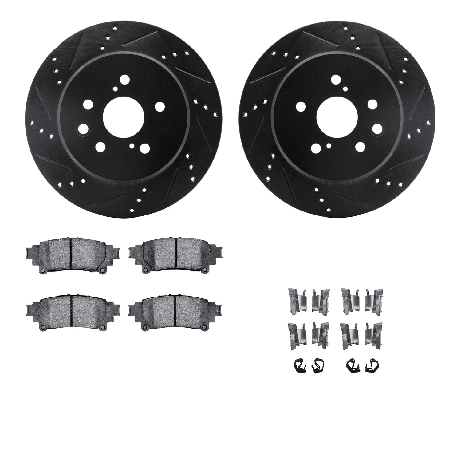 DYN 8512-75033 DFC Rotors-Drilled & Slotted-Black w/ 5000 Advanced Brake Pads Incl Hdw