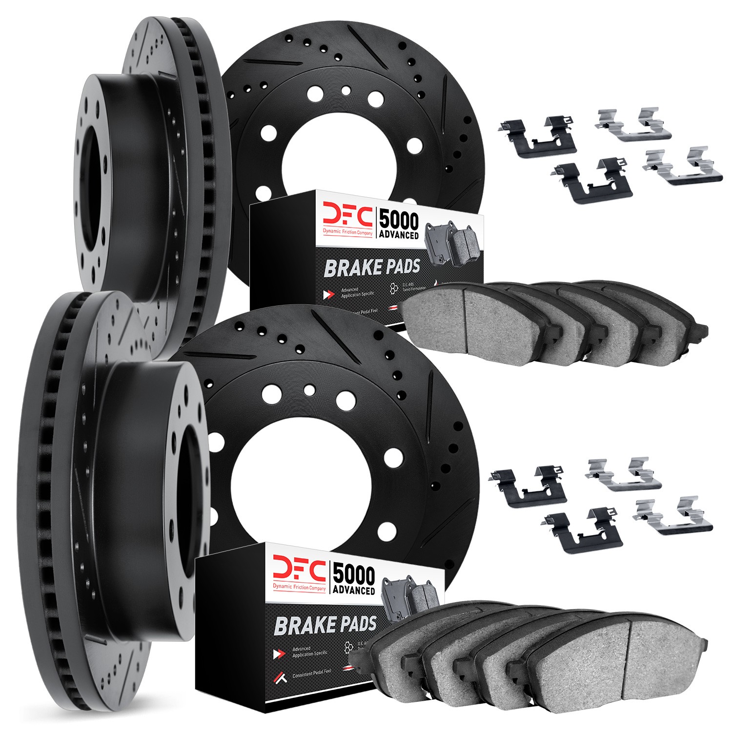 DYN 8514-48005 DFC Brake Rotor - Dimpled & Slotted - Black w/5000 Brake Pads & HW Kit