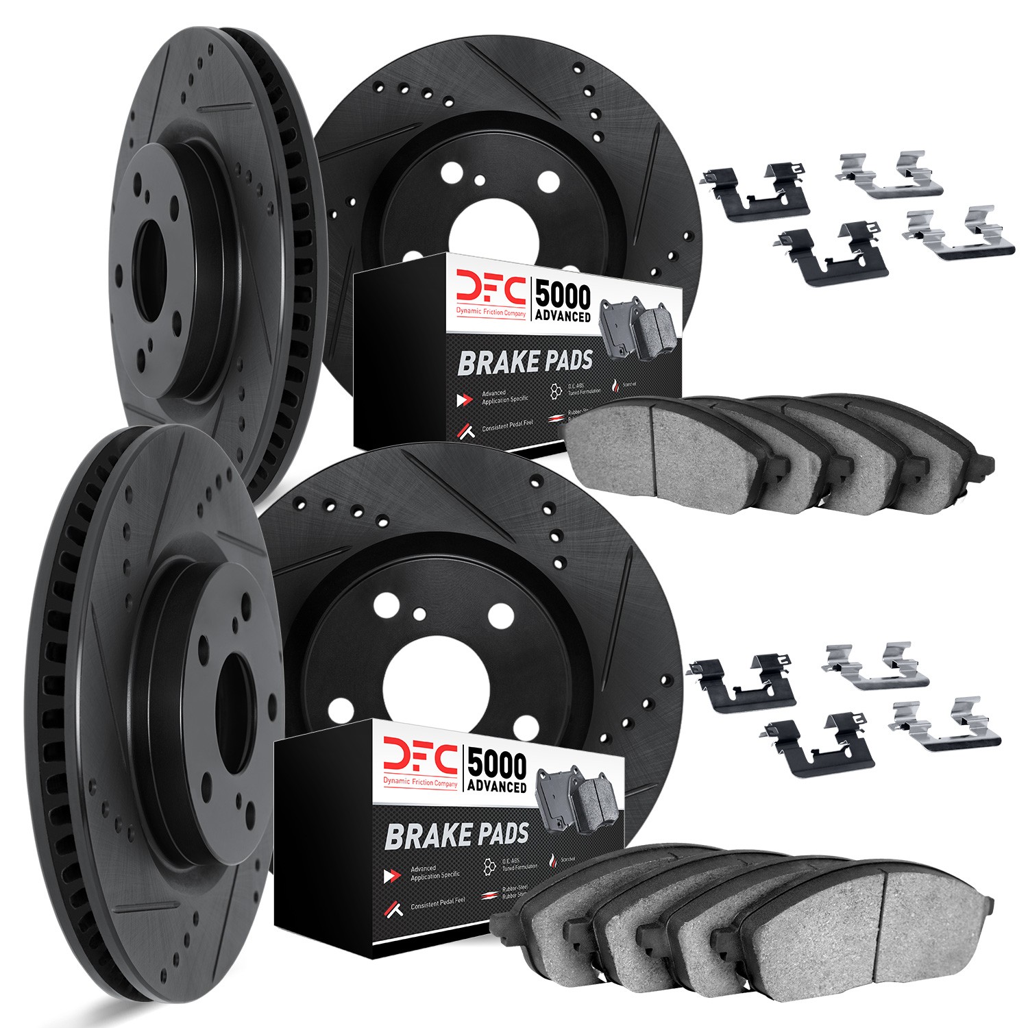 DYN 8514-67067 DFC Brake Rotor - Dimpled & Slotted - Black w/5000 Brake Pads & HW Kit