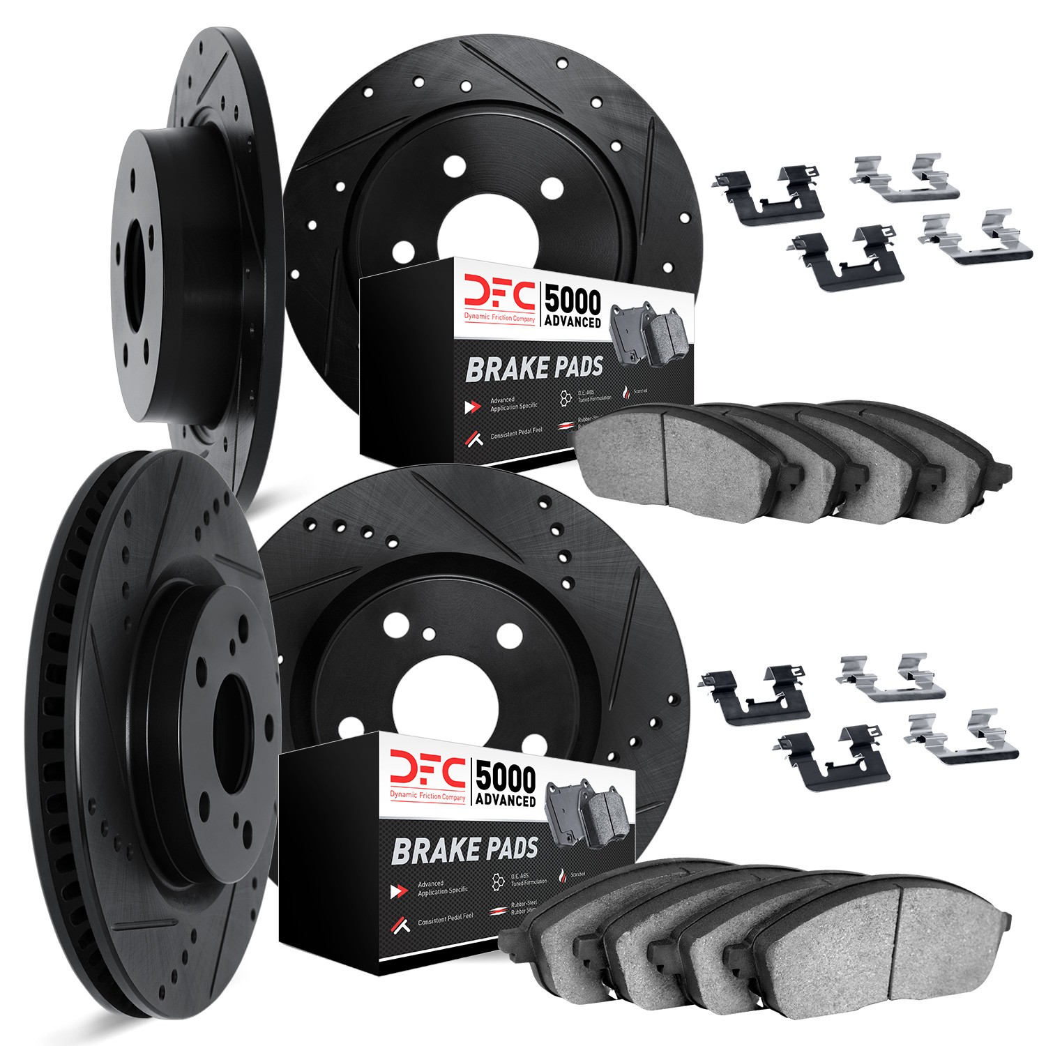 DYN 8514-74095 DFC Rotors-Drilled & Slotted-Black w/ 5000 Advanced Brake Pads Incl Hdw