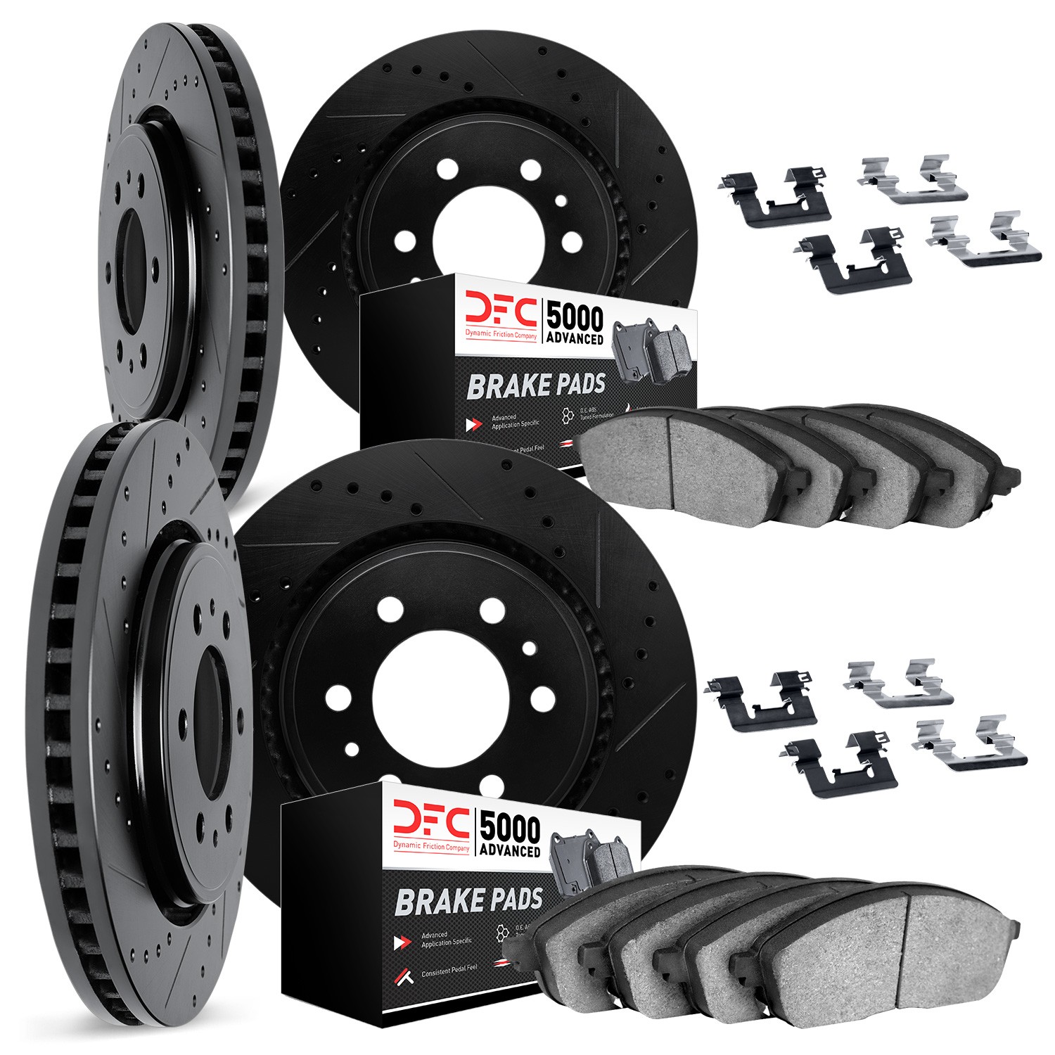 DYN 8514-76065 DFC Brake Rotor - Dimpled & Slotted - Black w/5000 Brake Pads & HW Kit