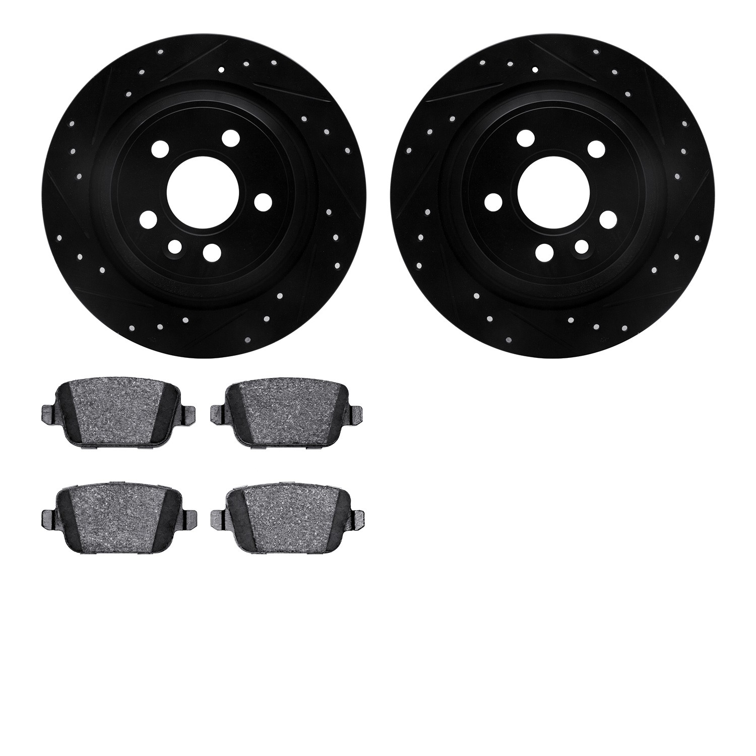 DYN 8602-11021 DFC Rotors-Drilled and Slotted-Black with EURO 5000 Ceramic Brake Pads