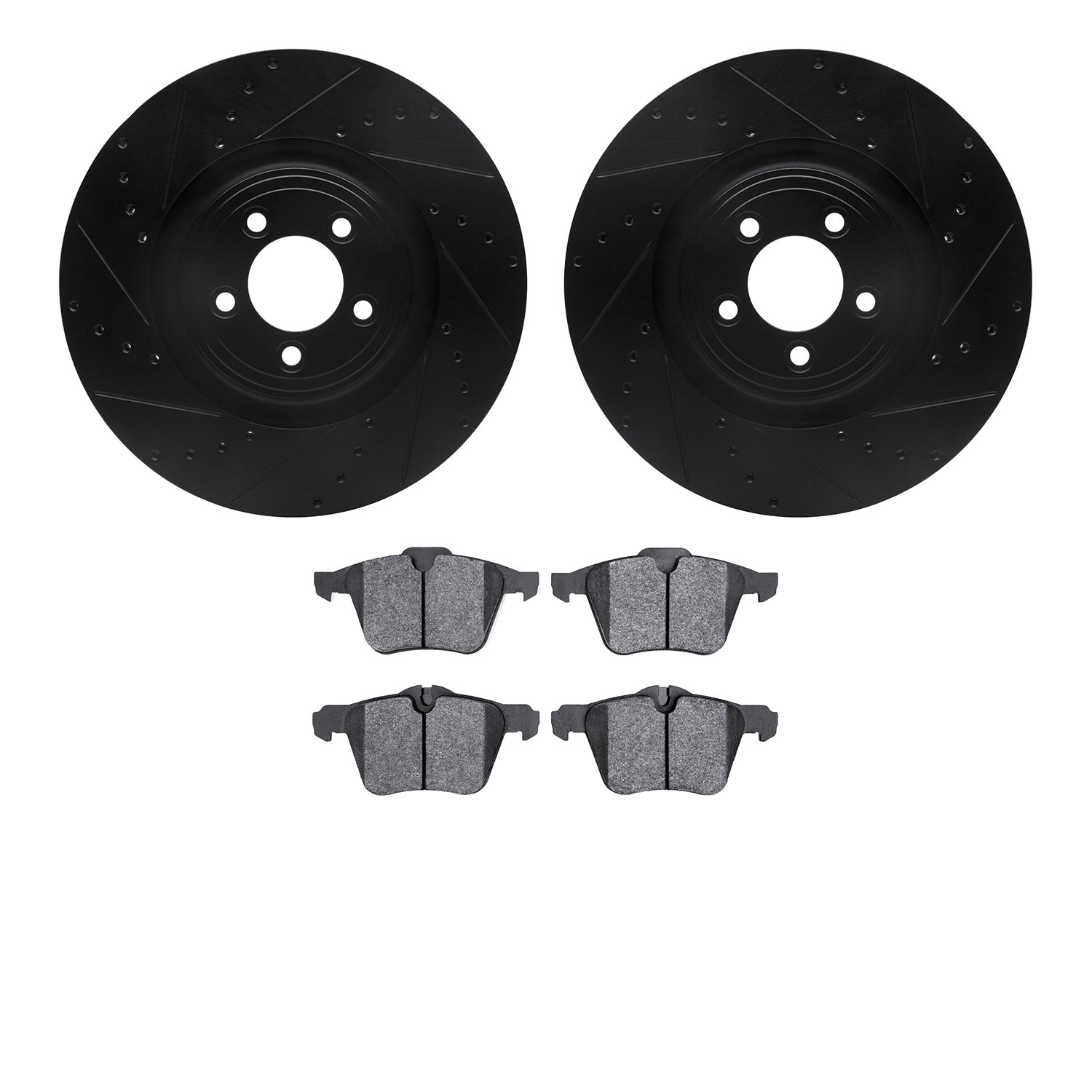 DYN 8602-20017 DFC Rotors-Drilled and Slotted-Black with EURO 5000 Ceramic Brake Pads