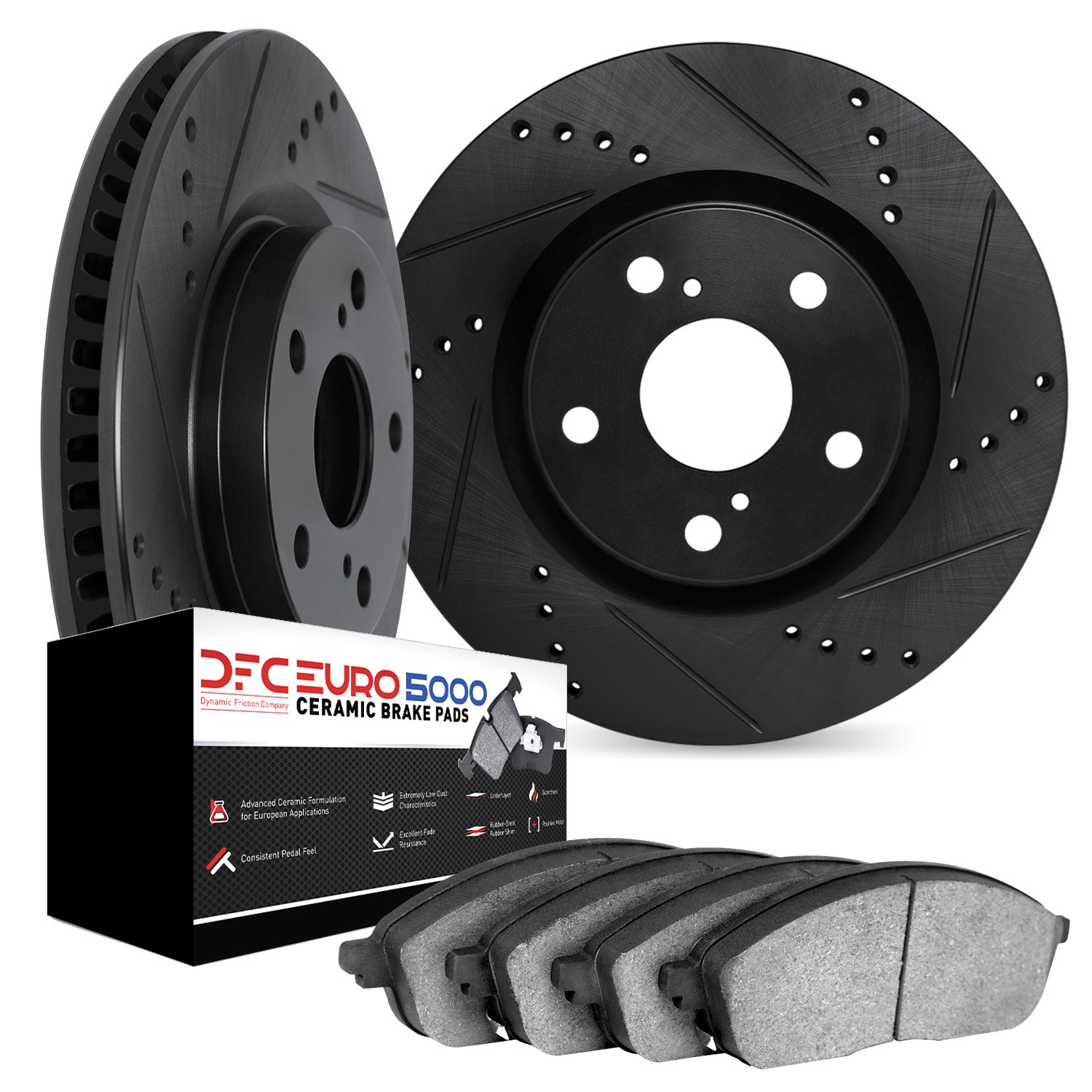 DYN 8602-20017 DFC Rotors-Drilled and Slotted-Black with EURO 5000 Ceramic Brake Pads - Image 2