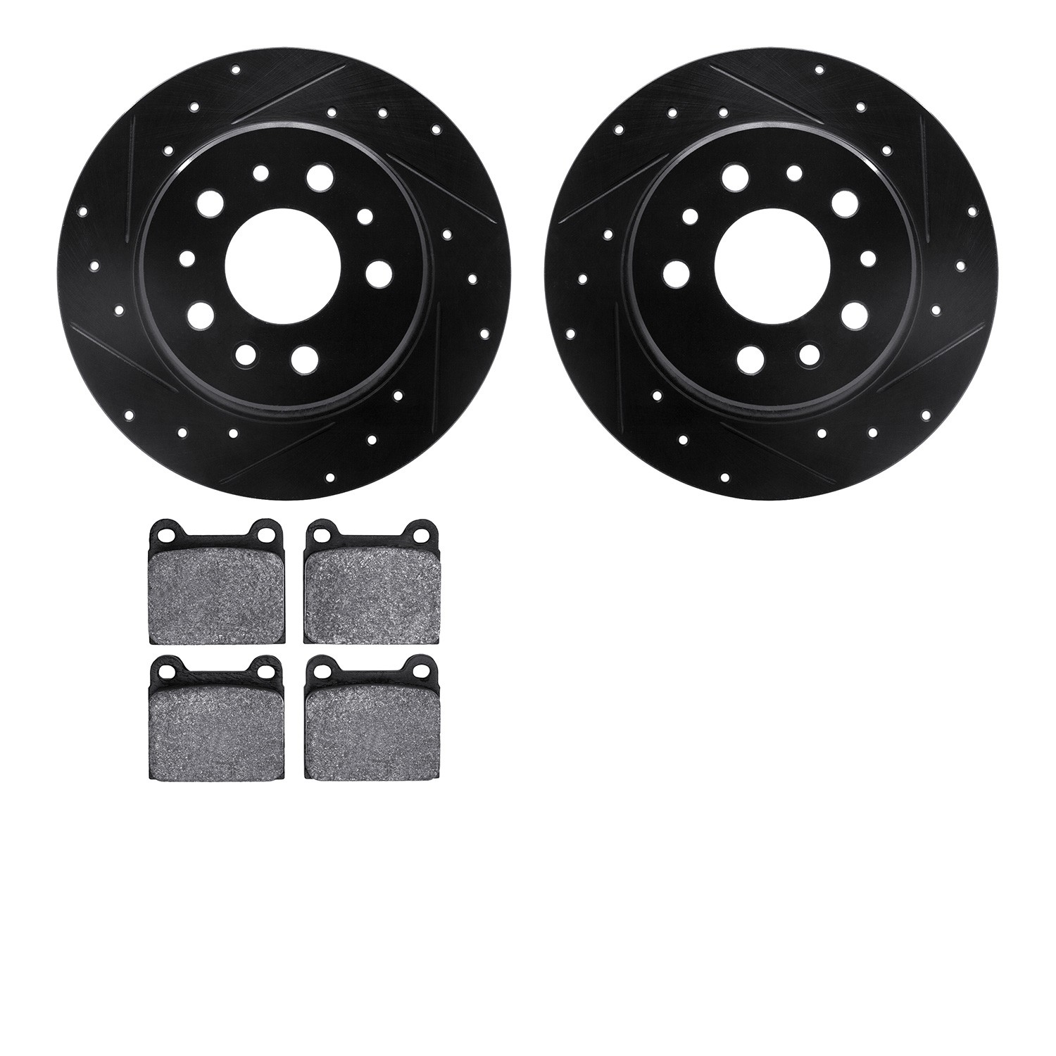 DYN 8602-63003 DFC Rotors-Drilled and Slotted-Black with EURO 5000 Ceramic Brake Pads