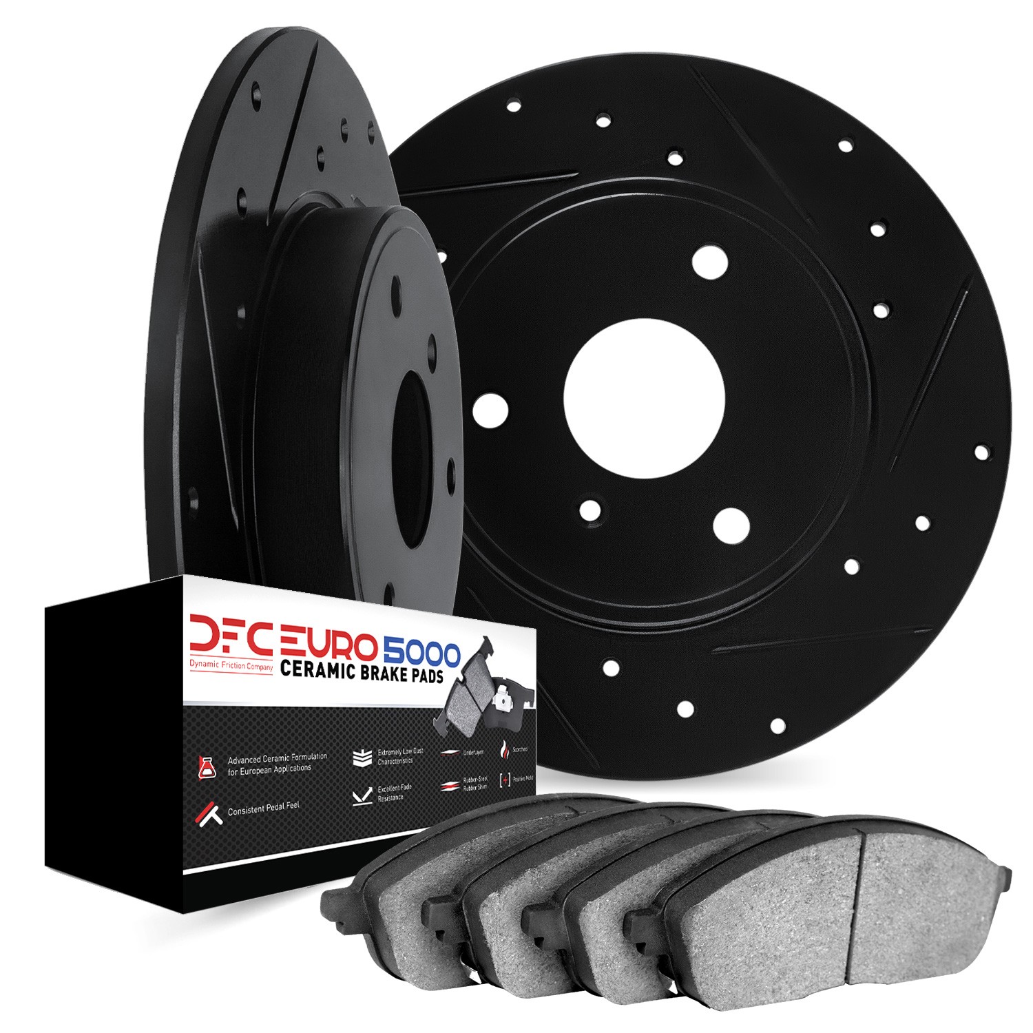 DYN 8602-63053 DFC Rotors-Drilled and Slotted-Black with EURO 5000 Ceramic Brake Pads