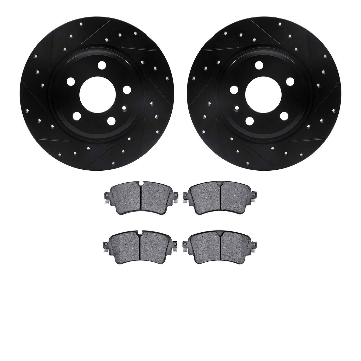 DYN 8602-73049 DFC Rotors-Drilled and Slotted-Black with EURO 5000 Ceramic Brake Pads