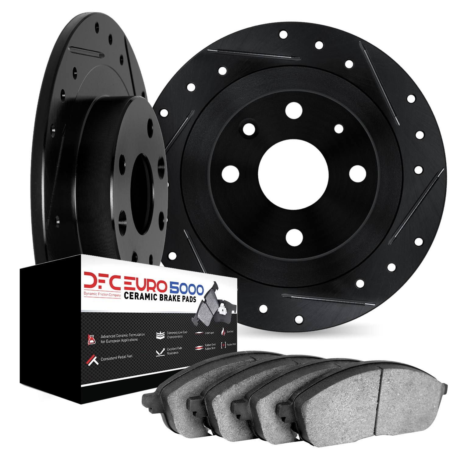DYN 8602-74005 DFC Rotors-Drilled and Slotted-Black with EURO 5000 Ceramic Brake Pads - Image 2