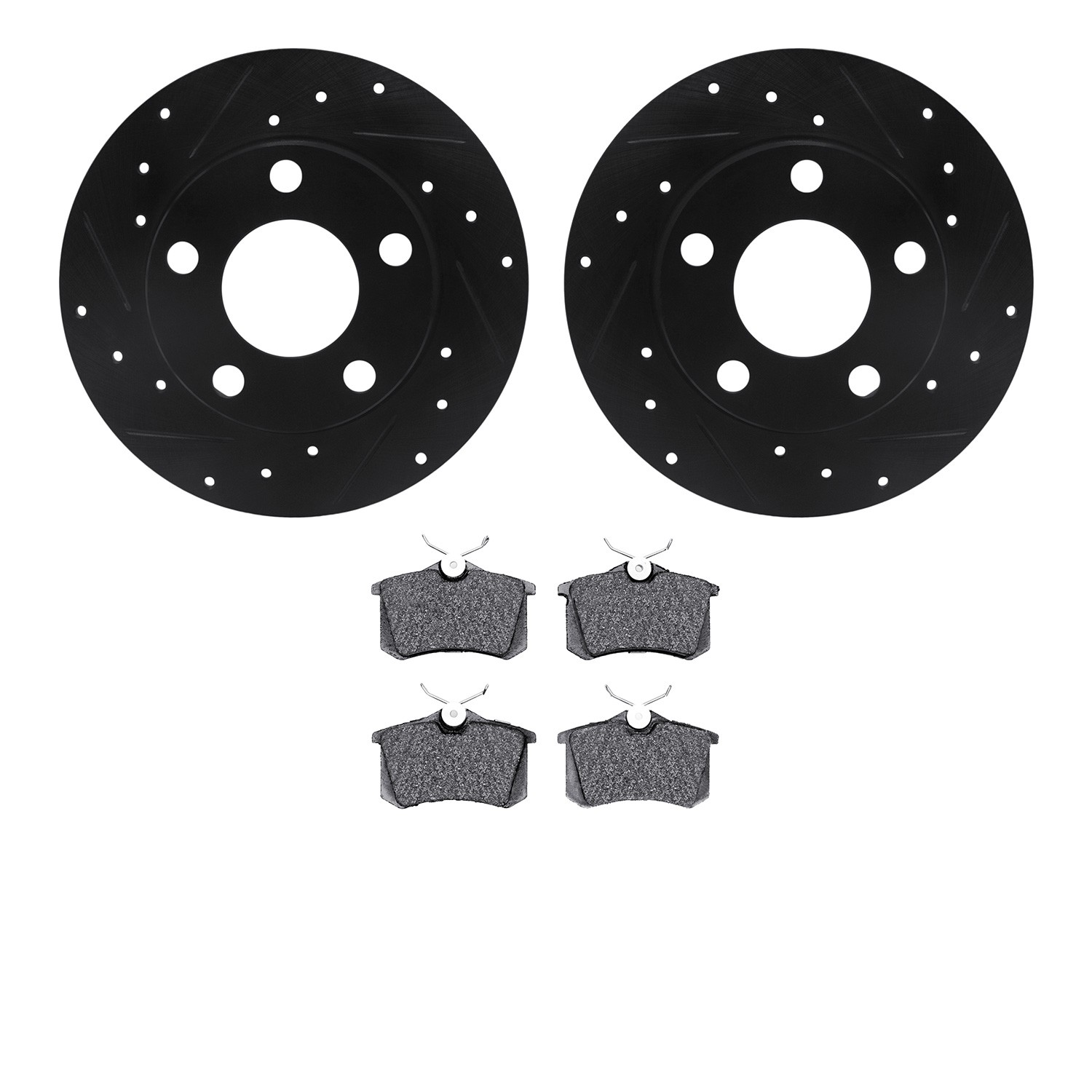 DYN 8602-74017 DFC Rotors-Drilled and Slotted-Black with EURO 5000 Ceramic Brake Pads