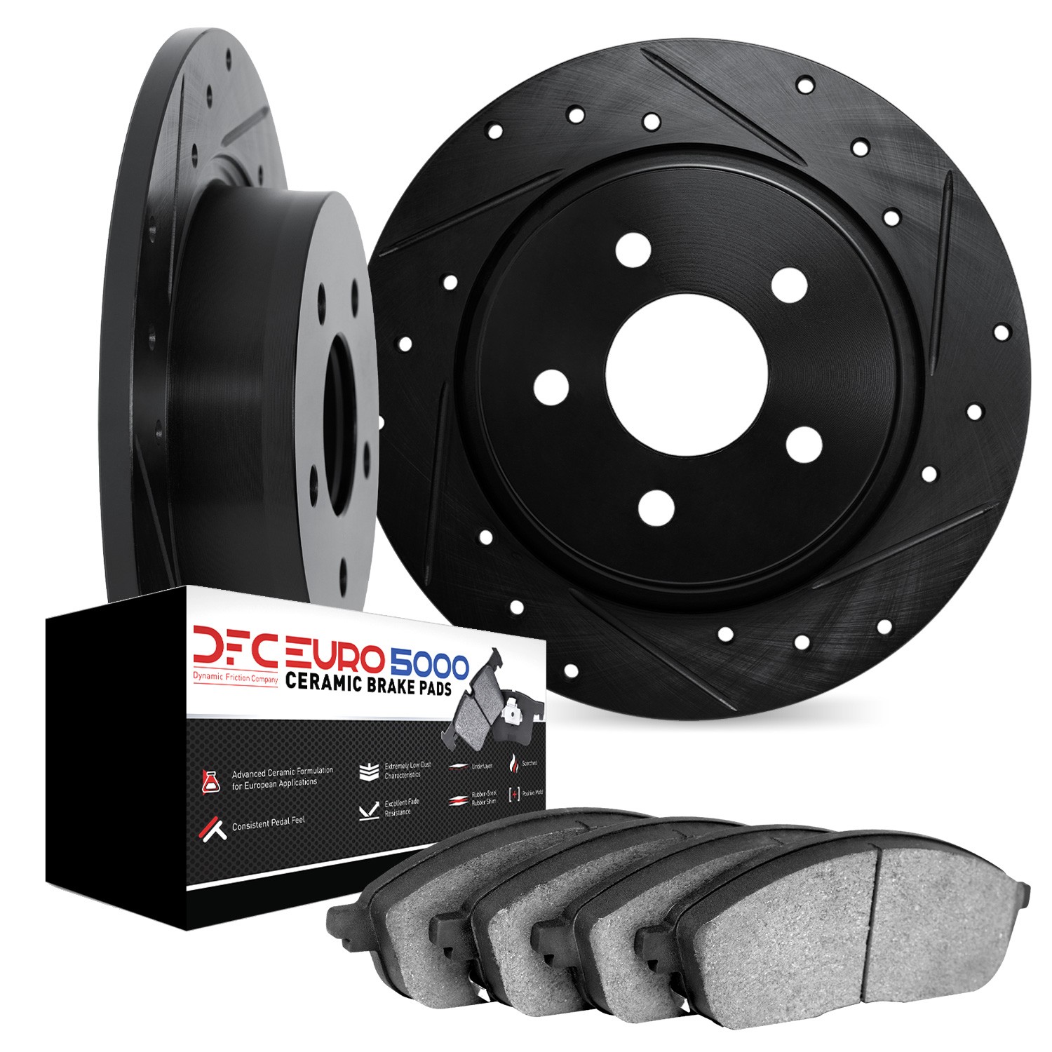 DYN 8602-74022 DFC Rotors-Drilled and Slotted-Black with EURO 5000 Ceramic Brake Pads - Image 2