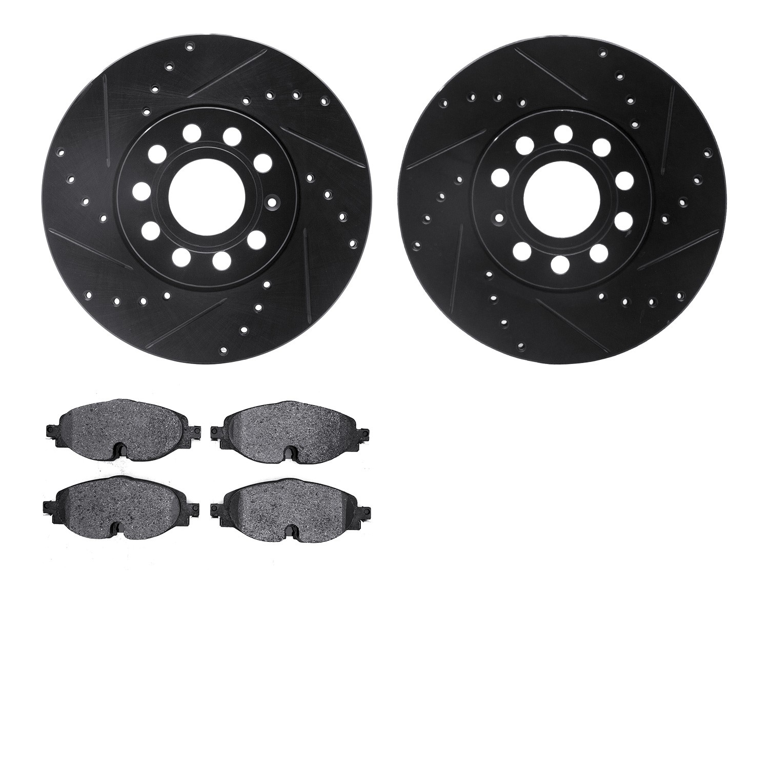 DYN 8602-74034 DFC Rotors-Drilled and Slotted-Black with EURO 5000 Ceramic Brake Pads