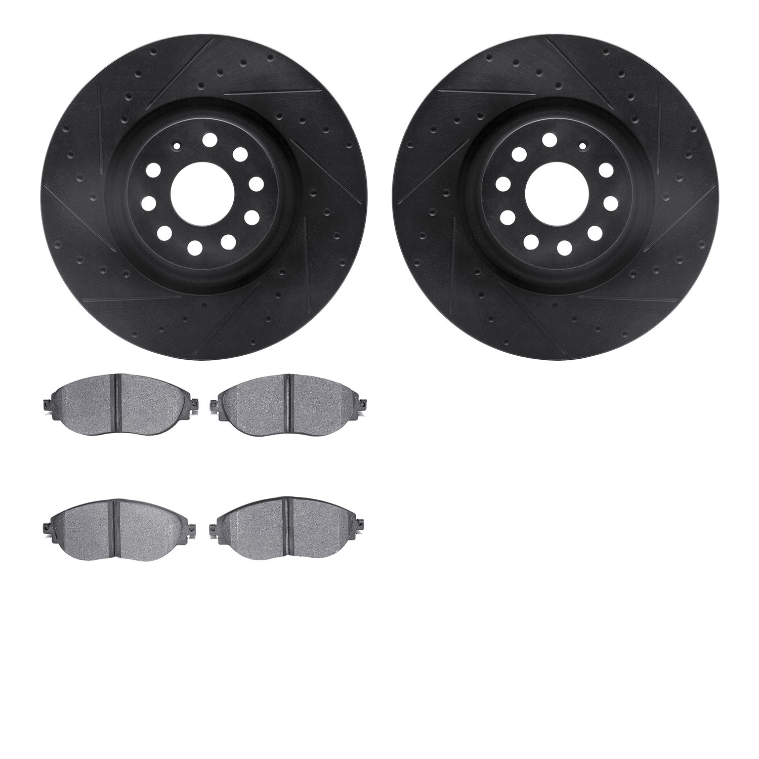 DYN 8602-74046 DFC Rotors-Drilled and Slotted-Black with EURO 5000 Ceramic Brake Pads