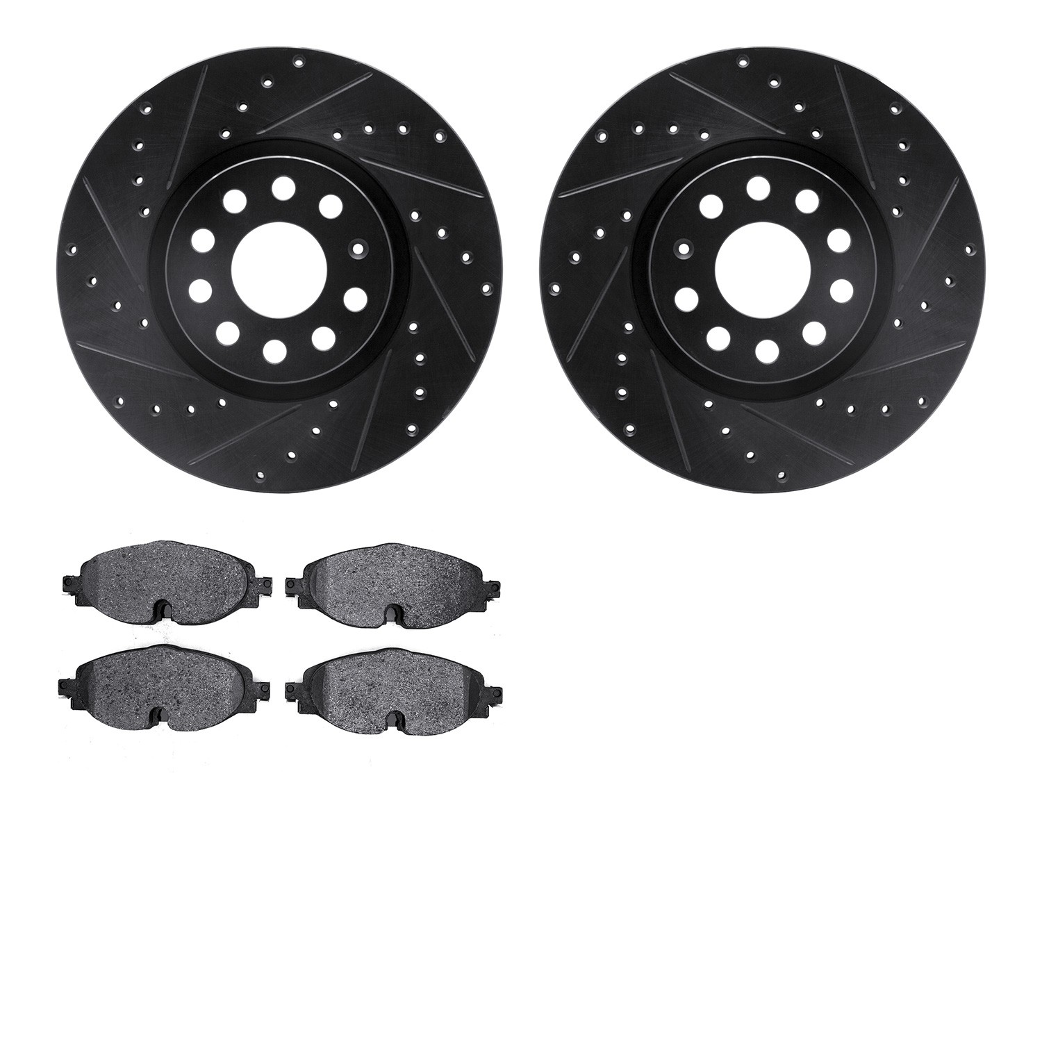 DYN 8602-74058 DFC Rotors-Drilled and Slotted-Black with EURO 5000 Ceramic Brake Pads