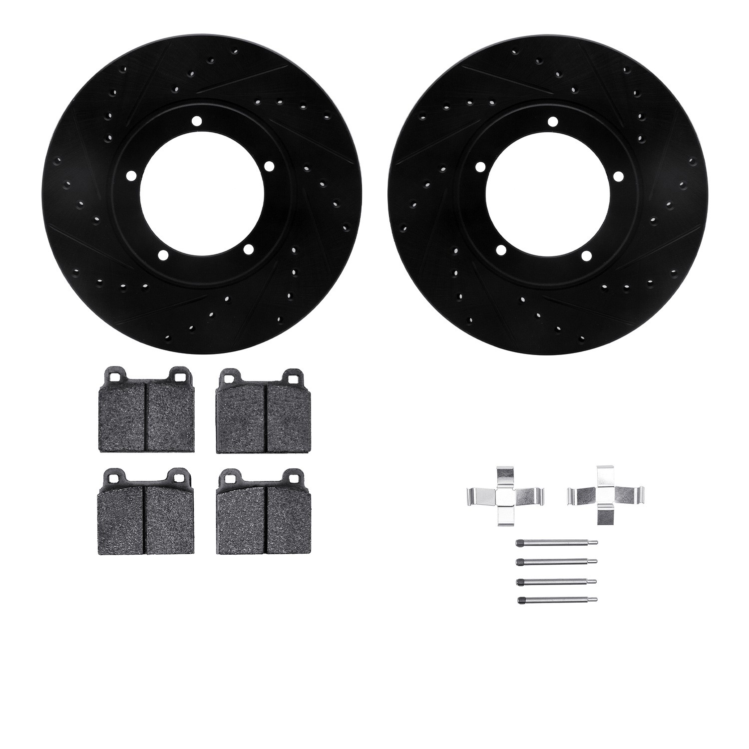 DYN 8612-02004 DFC Rotors-Drilled & Slotted-Black w/ EURO 5000 Ceramic Brake Pads Incl Hdw