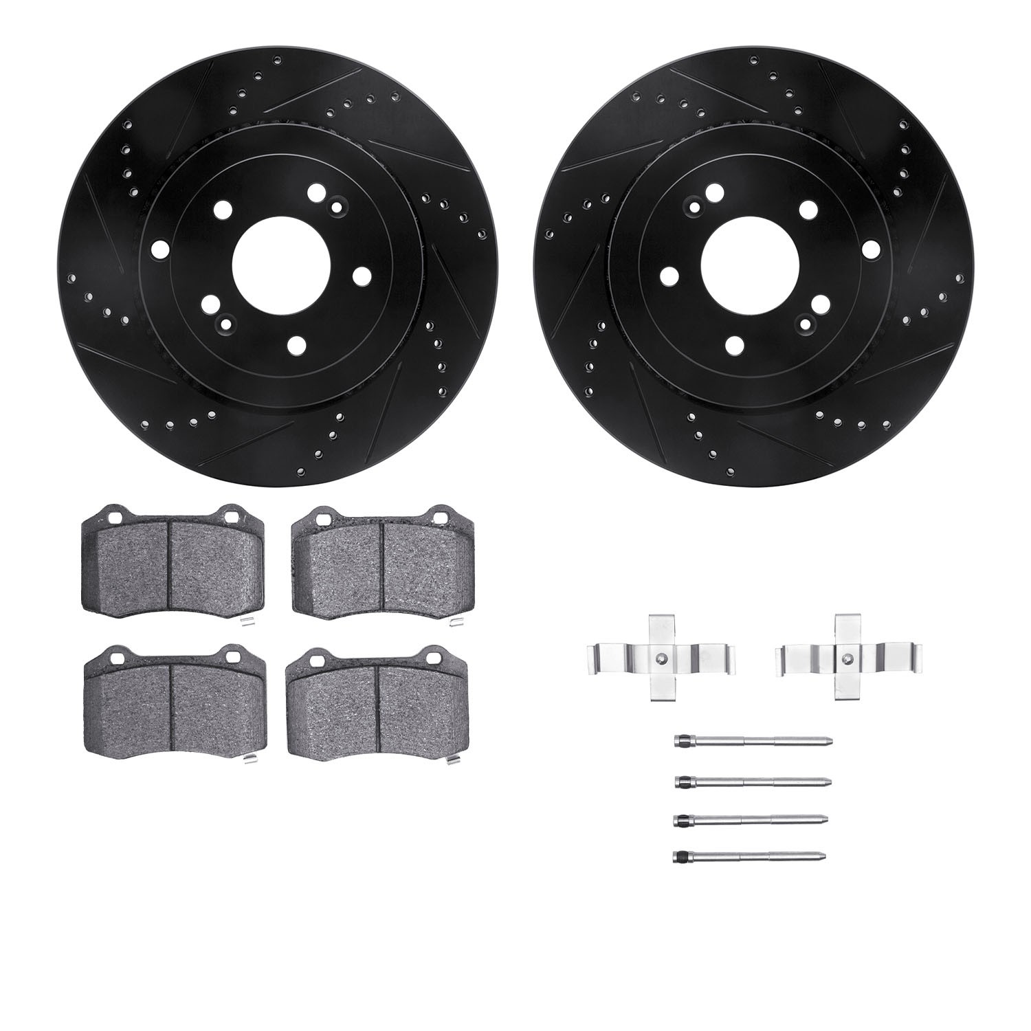 DYN 8612-03002 DFC Rotors-Drilled & Slotted-Black w/ EURO 5000 Ceramic Brake Pads Incl Hdw