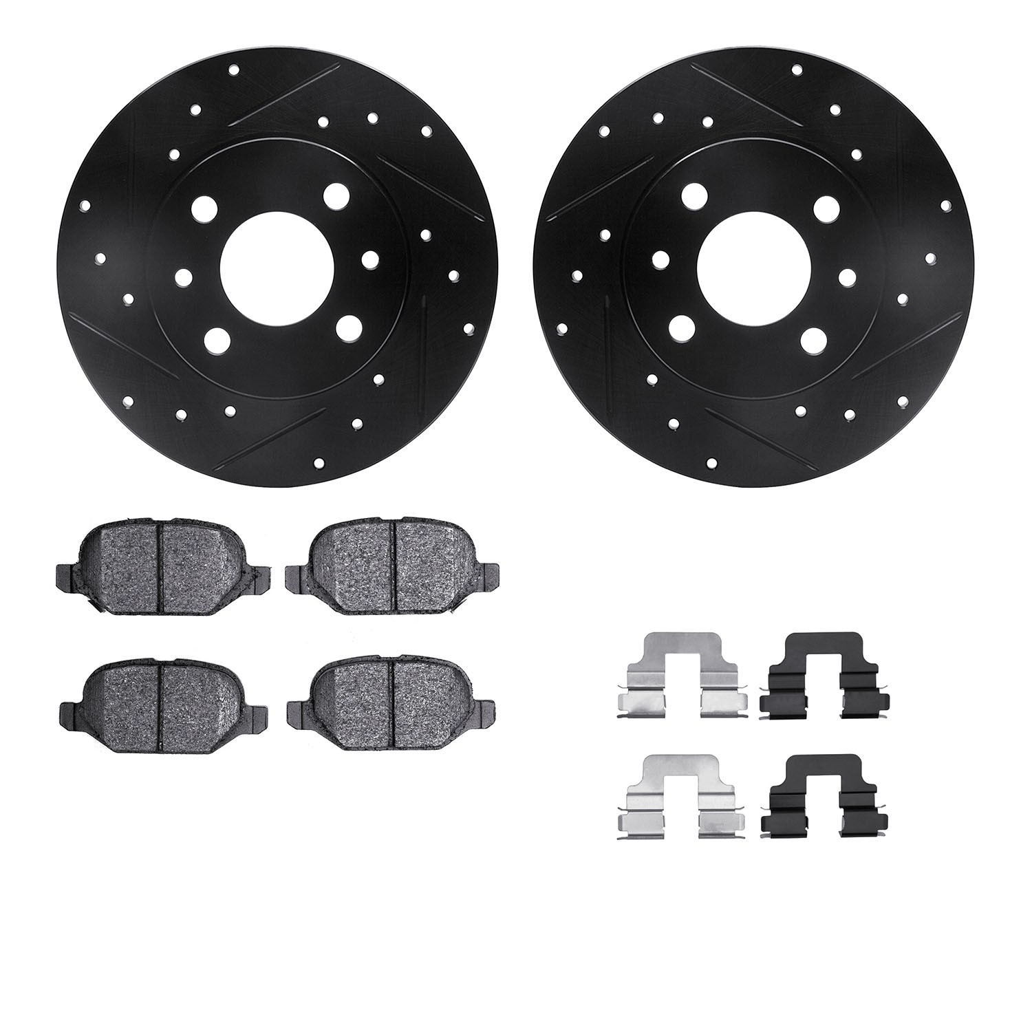 DYN 8612-07000 DFC Rotors-Drilled & Slotted-Black w/ EURO 5000 Ceramic Brake Pads Incl Hdw