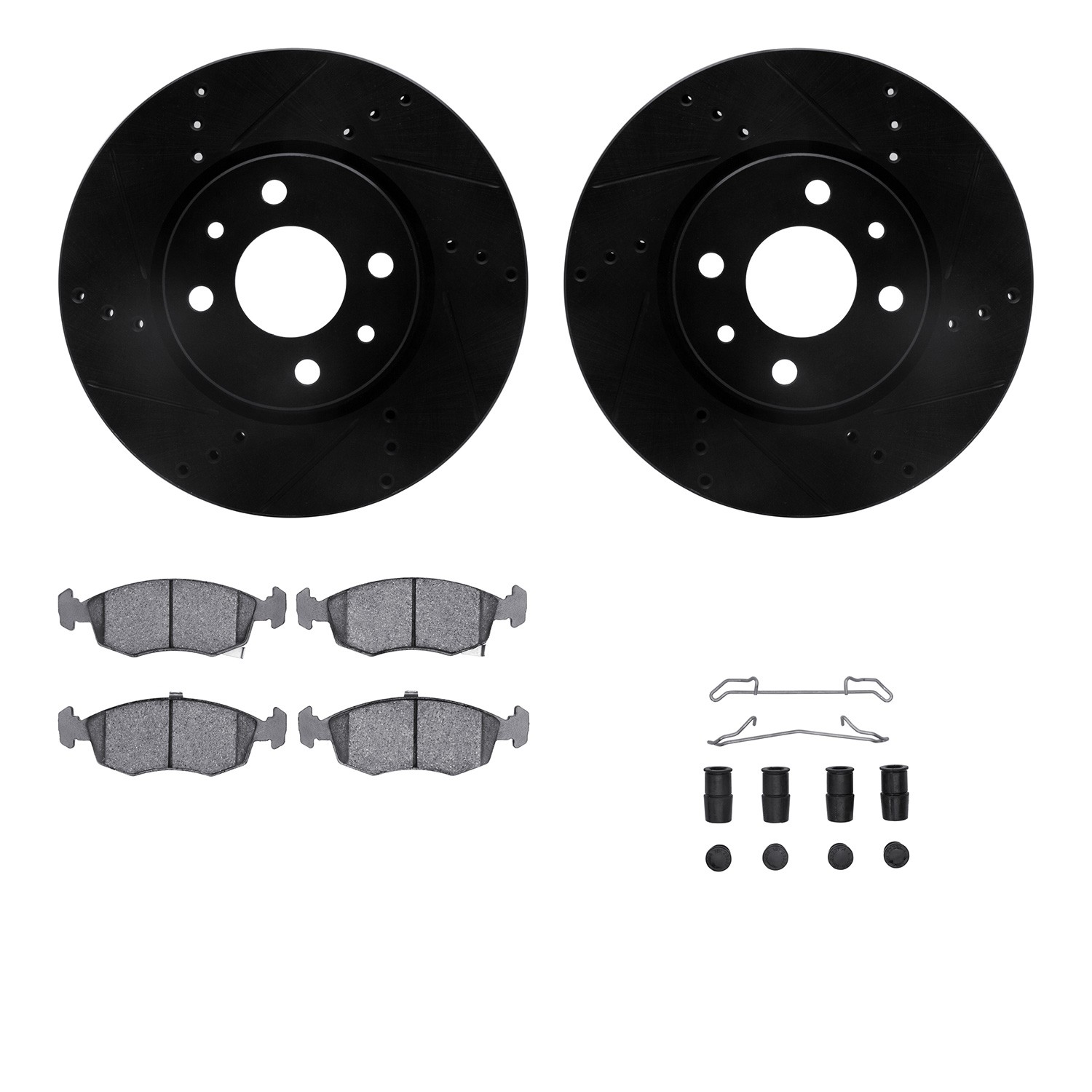DYN 8612-07001 DFC Rotors-Drilled & Slotted-Black w/ EURO 5000 Ceramic Brake Pads Incl Hdw