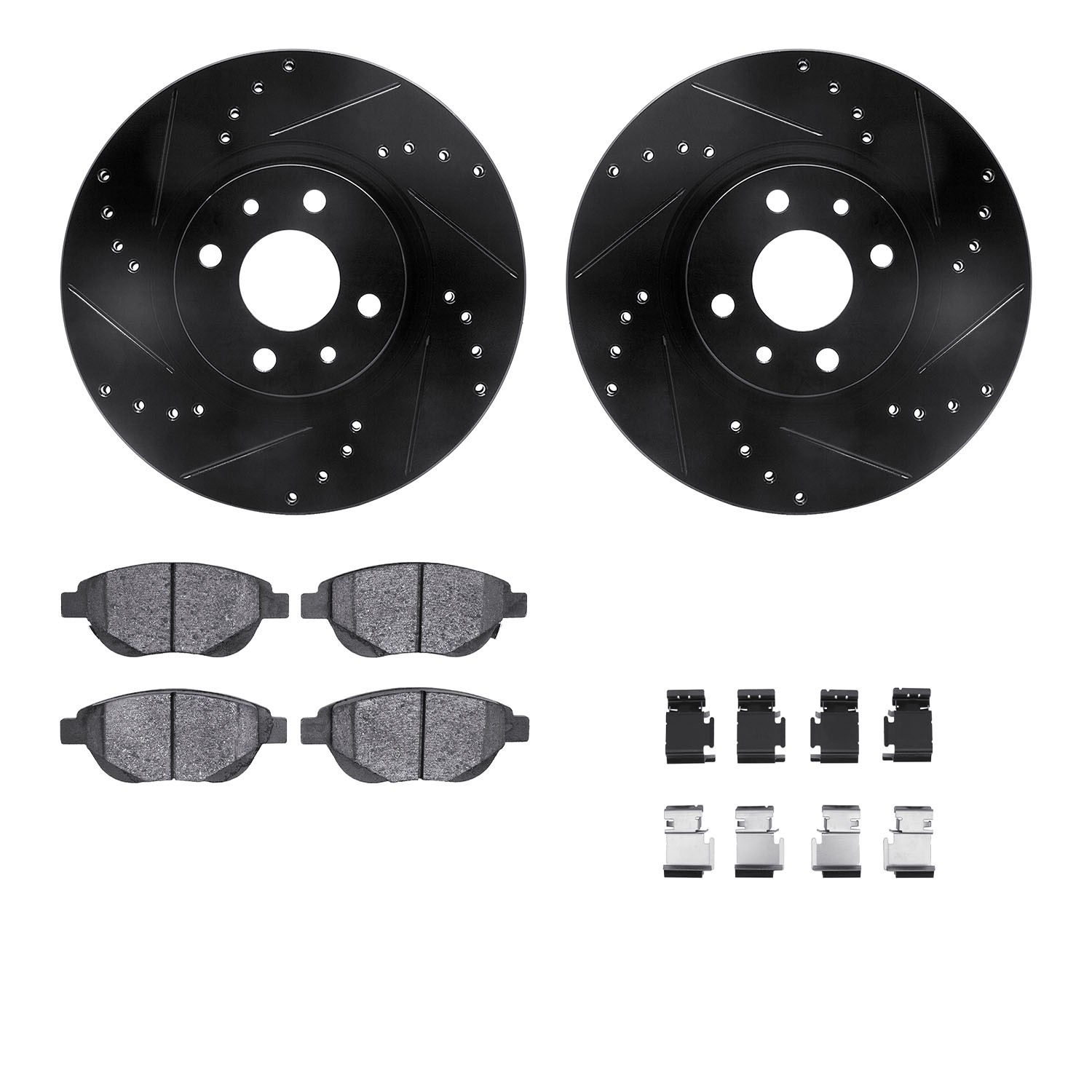 DYN 8612-07003 DFC Rotors-Drilled & Slotted-Black w/ EURO 5000 Ceramic Brake Pads Incl Hdw