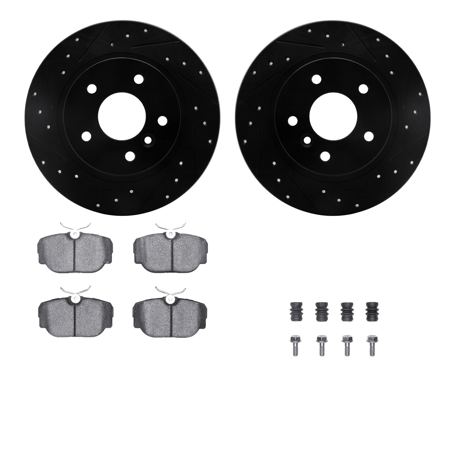 DYN 8612-11001 DFC Rotors-Drilled & Slotted-Black w/ EURO 5000 Ceramic Brake Pads Incl Hdw