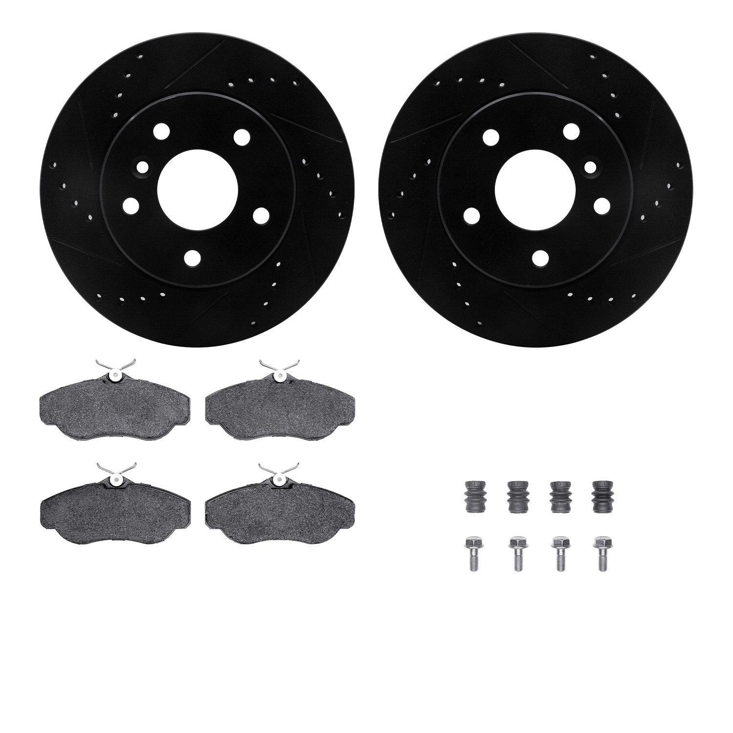 DYN 8612-11002 DFC Rotors-Drilled & Slotted-Black w/ EURO 5000 Ceramic Brake Pads Incl Hdw