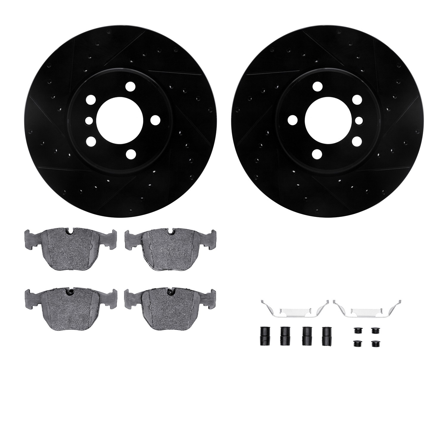 DYN 8612-11003 DFC Rotors-Drilled & Slotted-Black w/ EURO 5000 Ceramic Brake Pads Incl Hdw