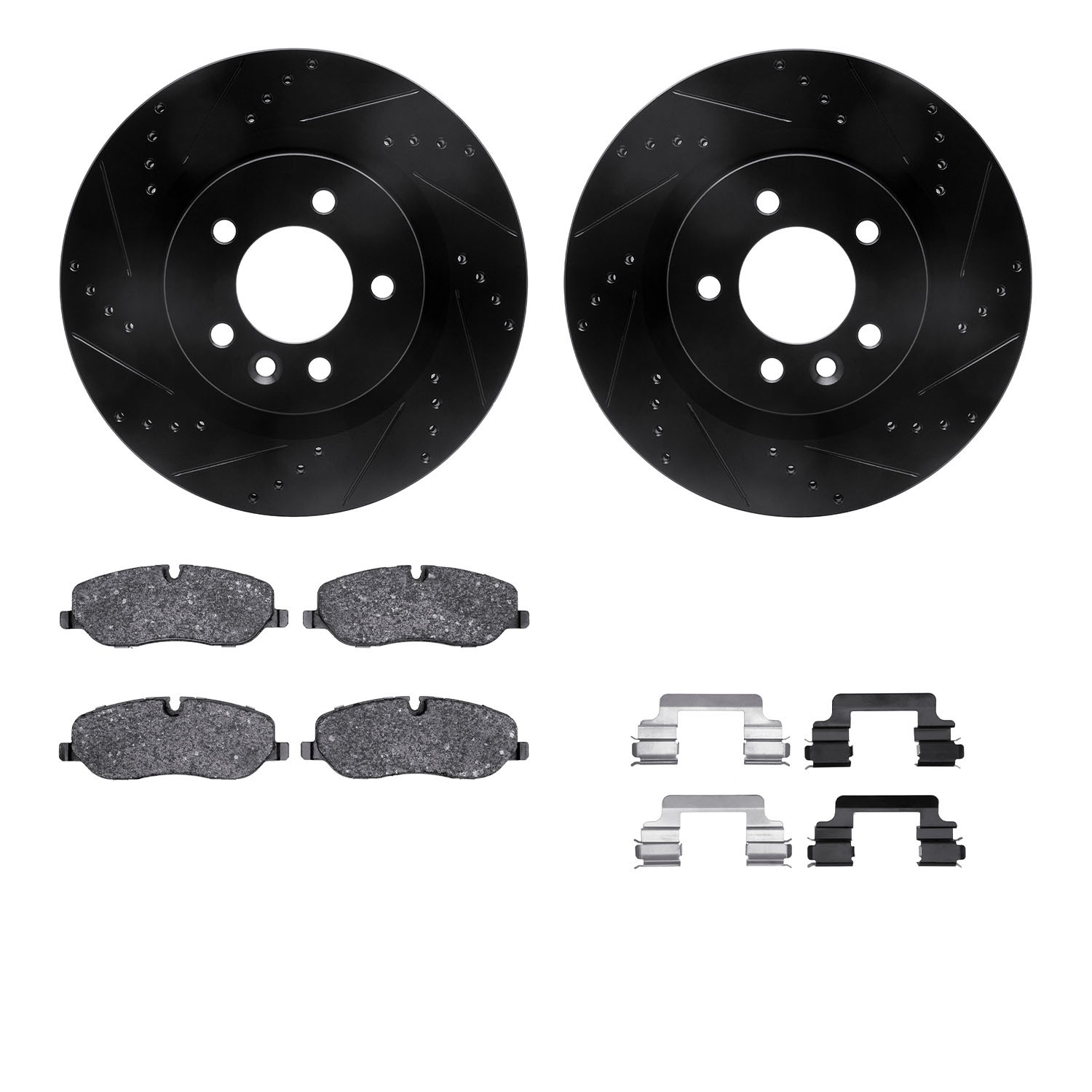 DYN 8612-11005 DFC Rotors-Drilled & Slotted-Black w/ EURO 5000 Ceramic Brake Pads Incl Hdw