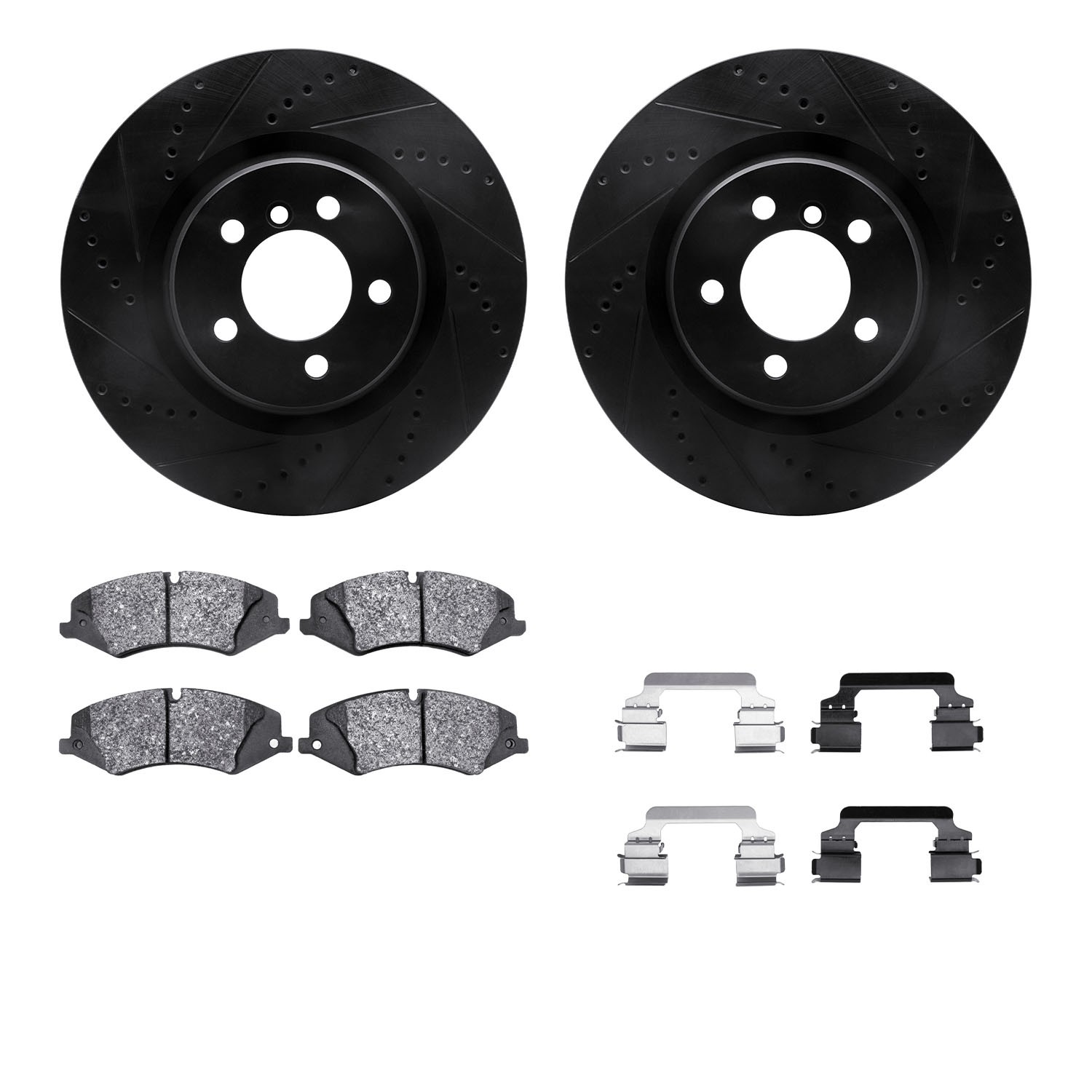 DYN 8612-11013 DFC Rotors-Drilled & Slotted-Black w/ EURO 5000 Ceramic Brake Pads Incl Hdw