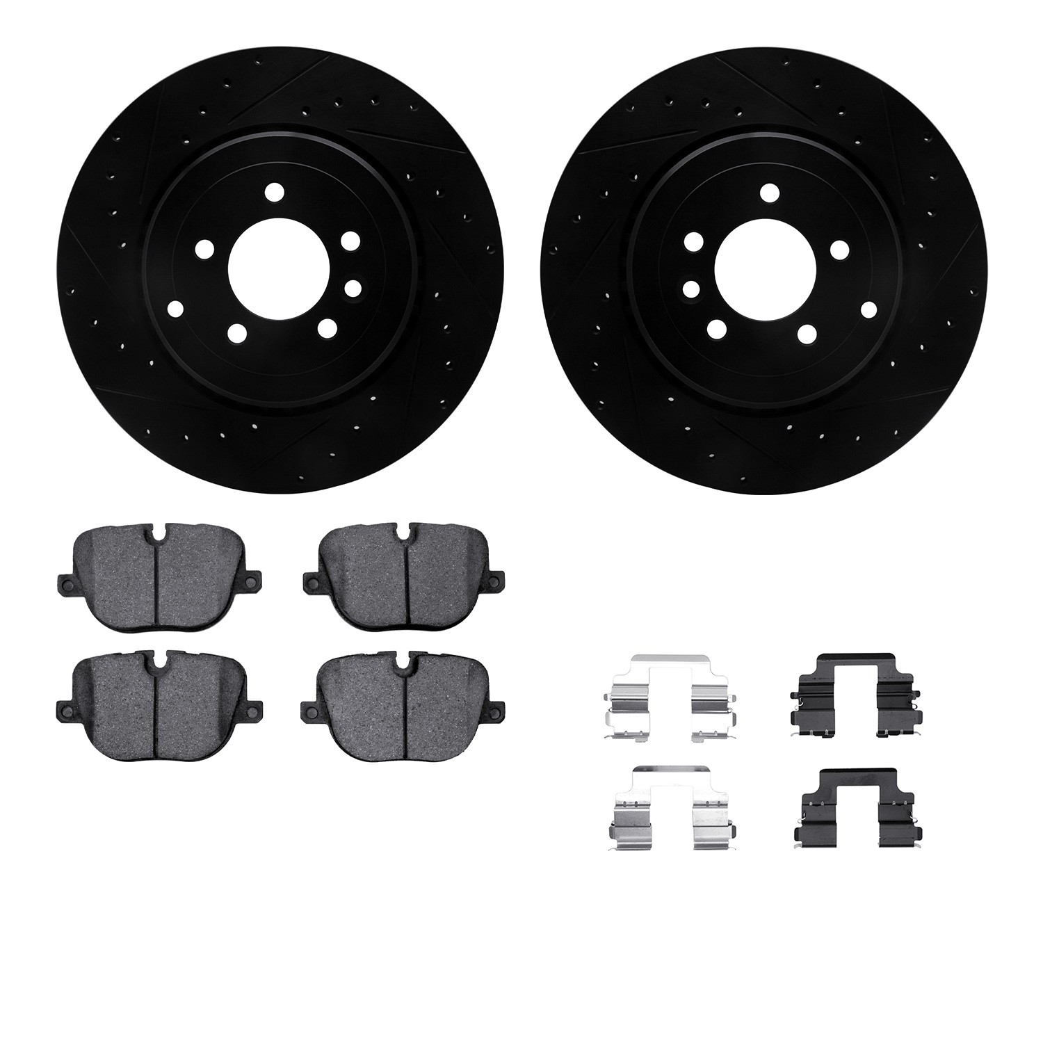 DYN 8612-11019 DFC Rotors-Drilled & Slotted-Black w/ EURO 5000 Ceramic Brake Pads Incl Hdw