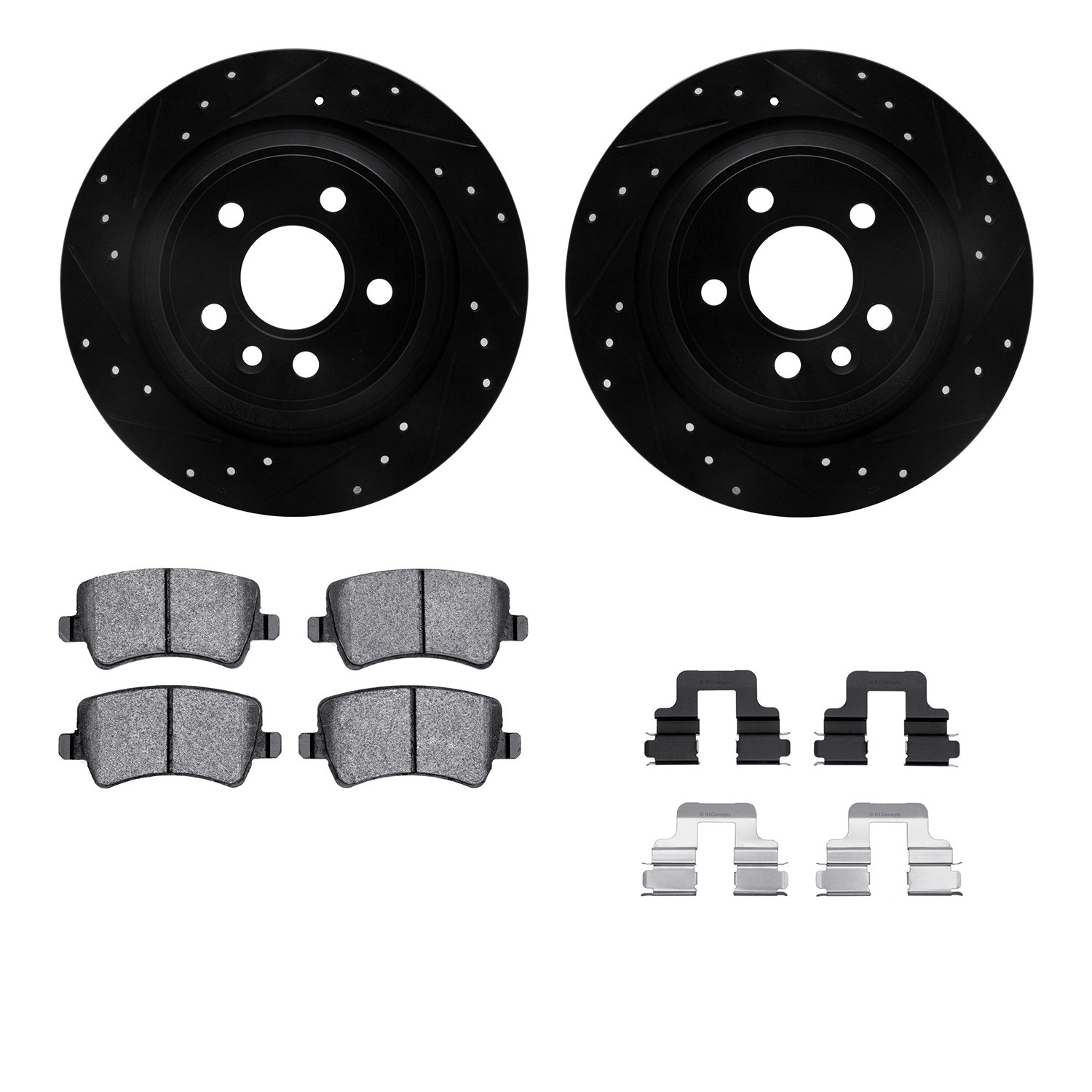 DYN 8612-11021 DFC Rotors-Drilled & Slotted-Black w/ EURO 5000 Ceramic Brake Pads Incl Hdw