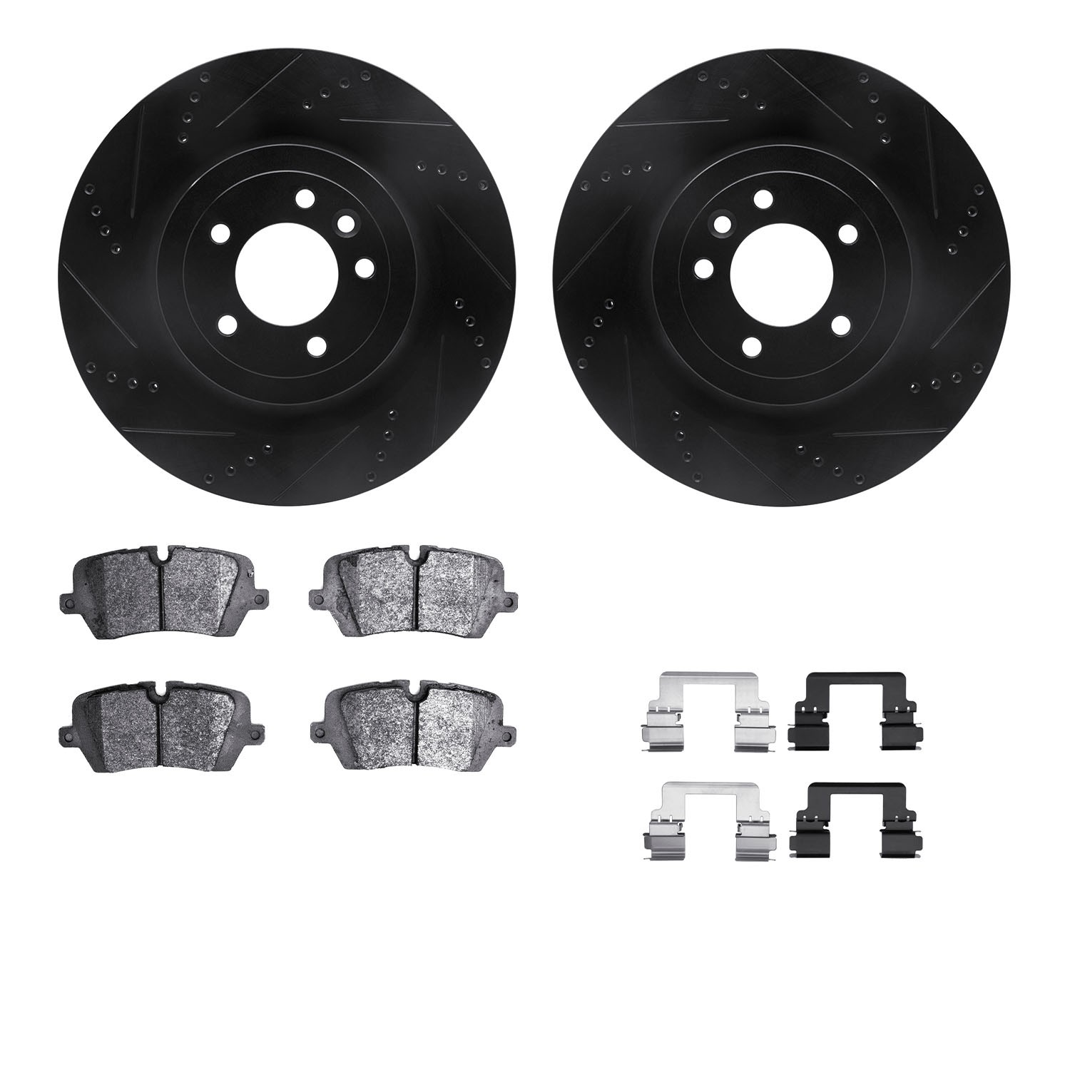 DYN 8612-11022 DFC Rotors-Drilled & Slotted-Black w/ EURO 5000 Ceramic Brake Pads Incl Hdw