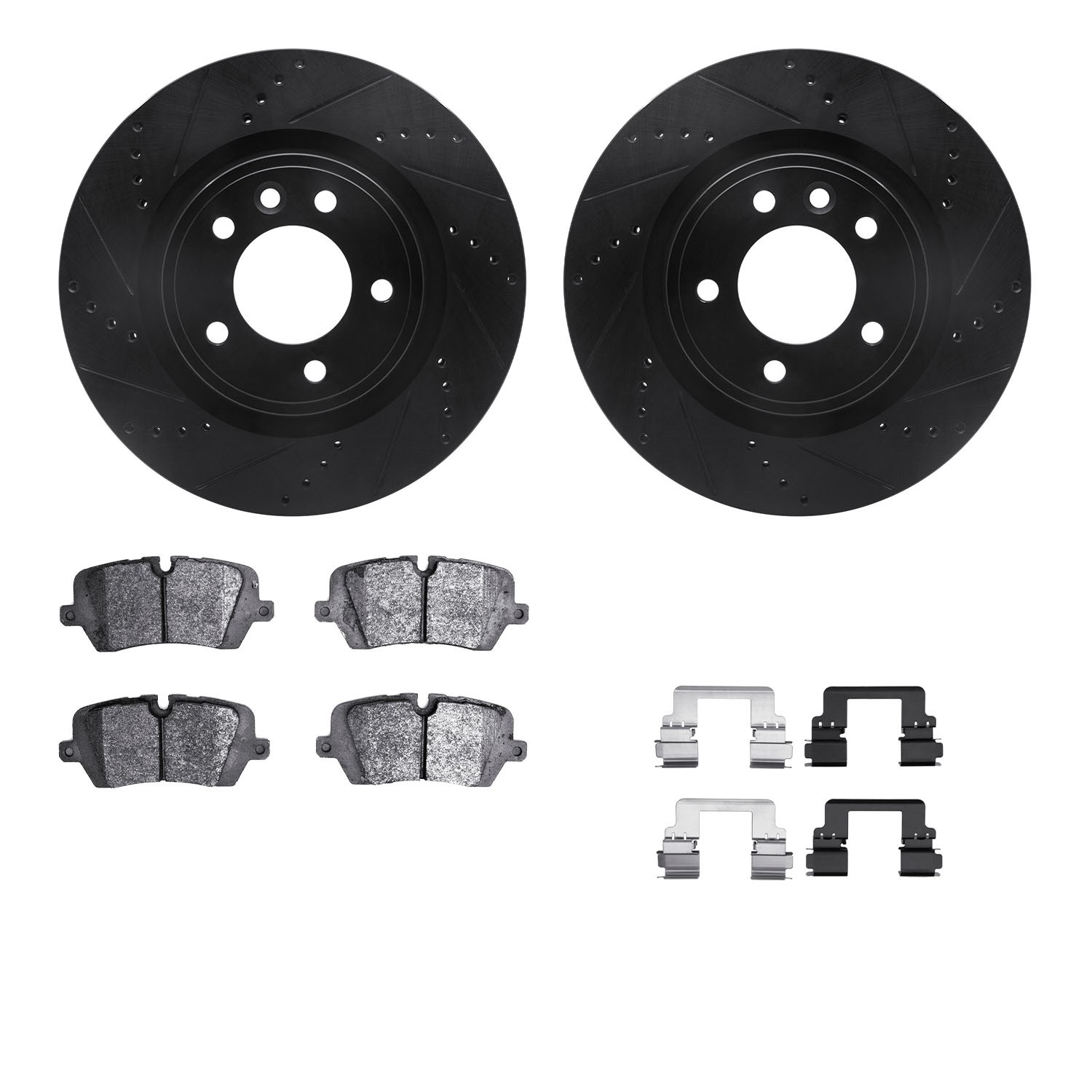 DYN 8612-11029 DFC Rotors-Drilled & Slotted-Black w/ EURO 5000 Ceramic Brake Pads Incl Hdw