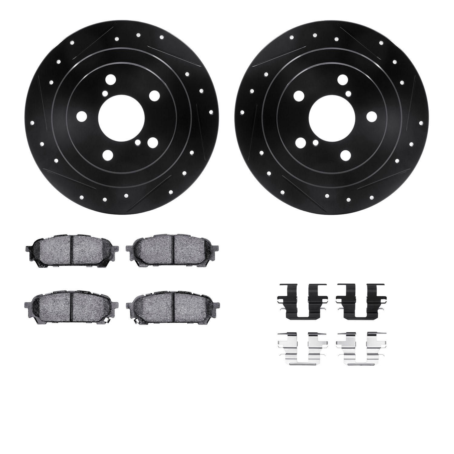 DYN 8612-13000 DFC Rotors-Drilled & Slotted-Black w/ EURO 5000 Ceramic Brake Pads Incl Hdw