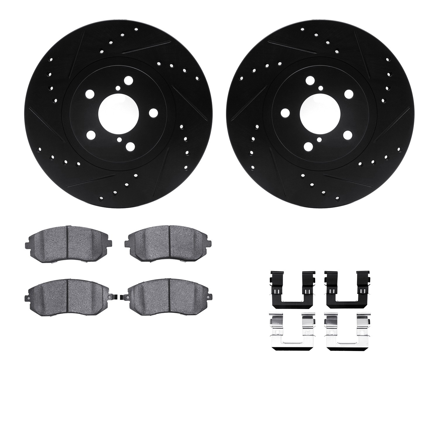 DYN 8612-13001 DFC Rotors-Drilled & Slotted-Black w/ EURO 5000 Ceramic Brake Pads Incl Hdw