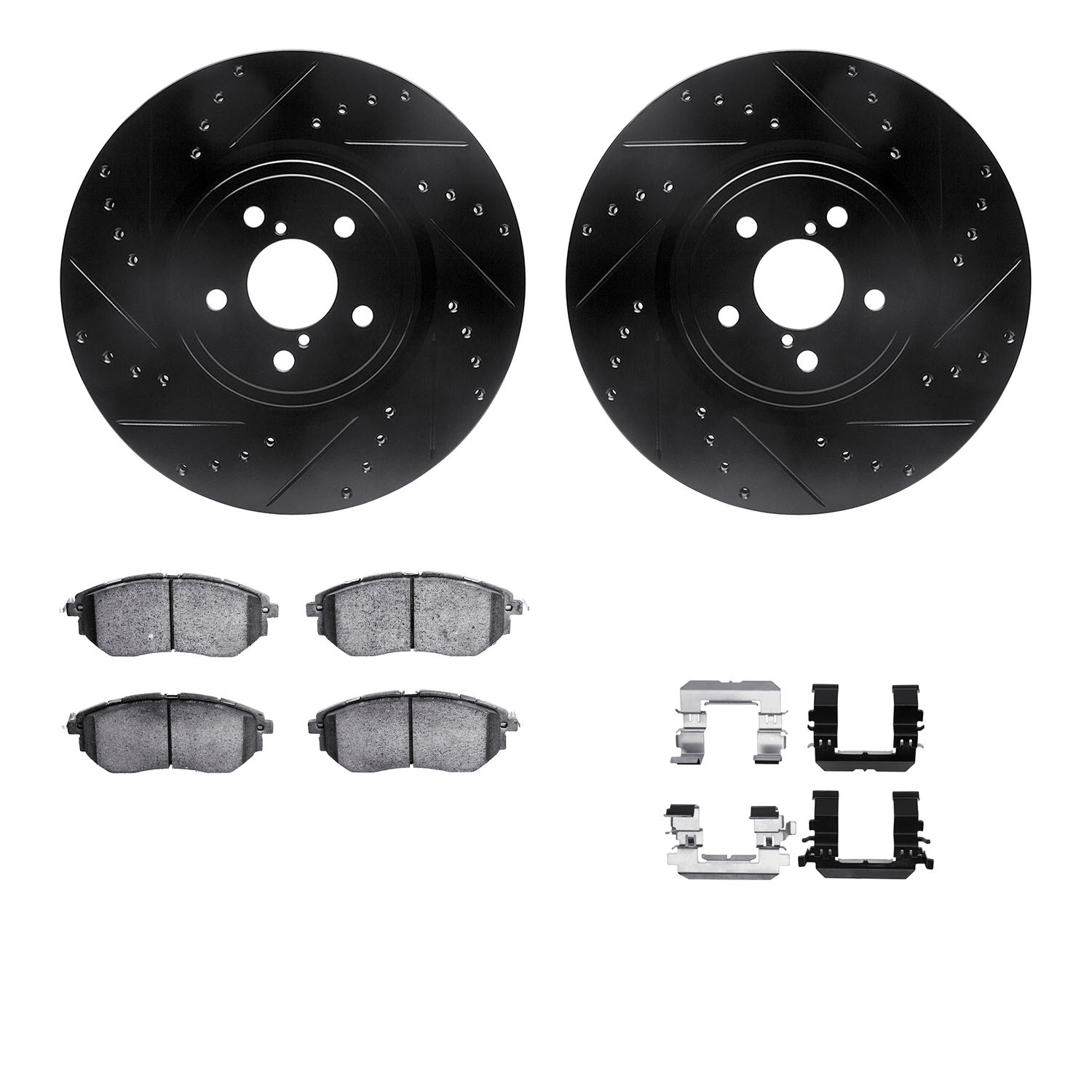 DYN 8612-13006 DFC Rotors-Drilled & Slotted-Black w/ EURO 5000 Ceramic Brake Pads Incl Hdw