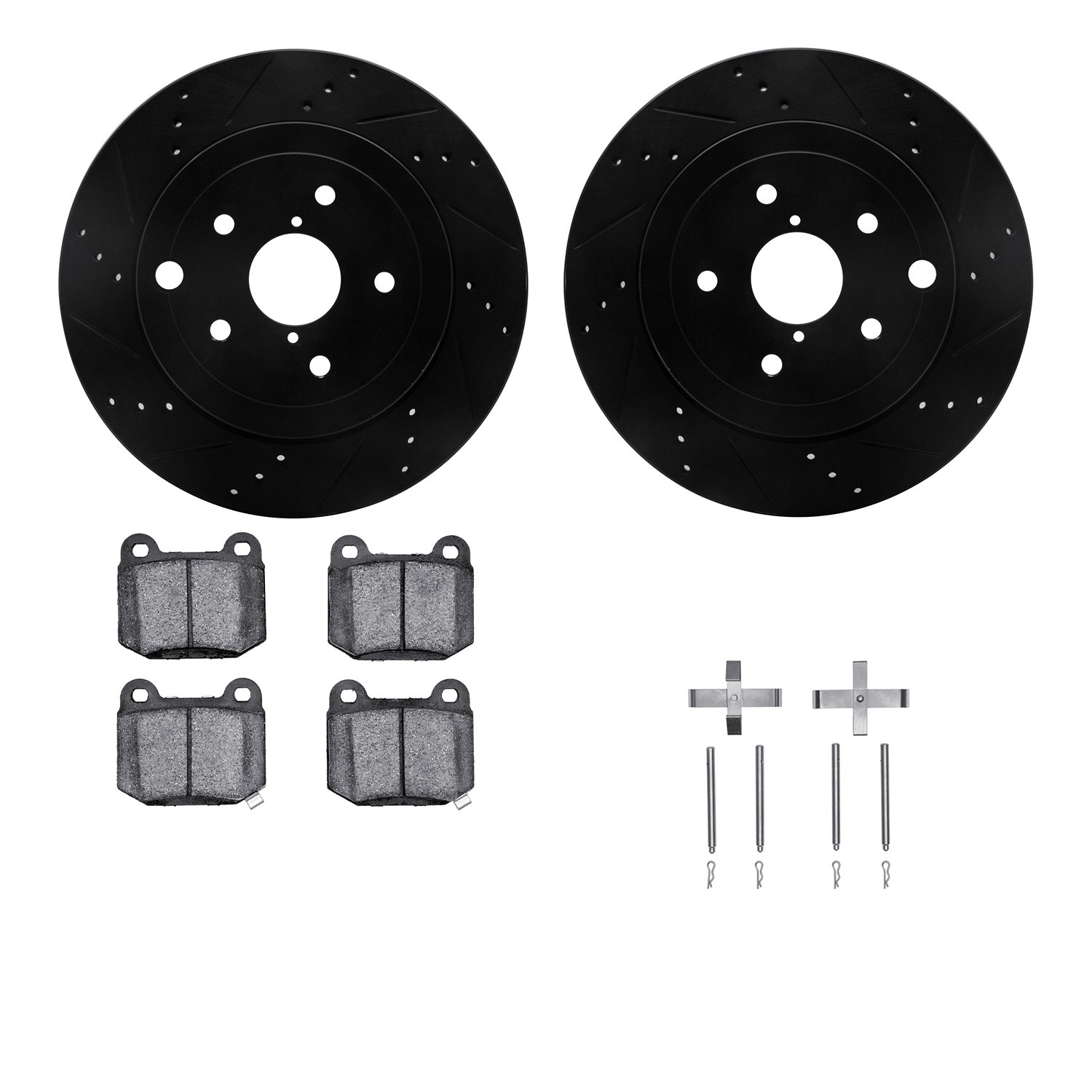 DYN 8612-13007 DFC Rotors-Drilled & Slotted-Black w/ EURO 5000 Ceramic Brake Pads Incl Hdw
