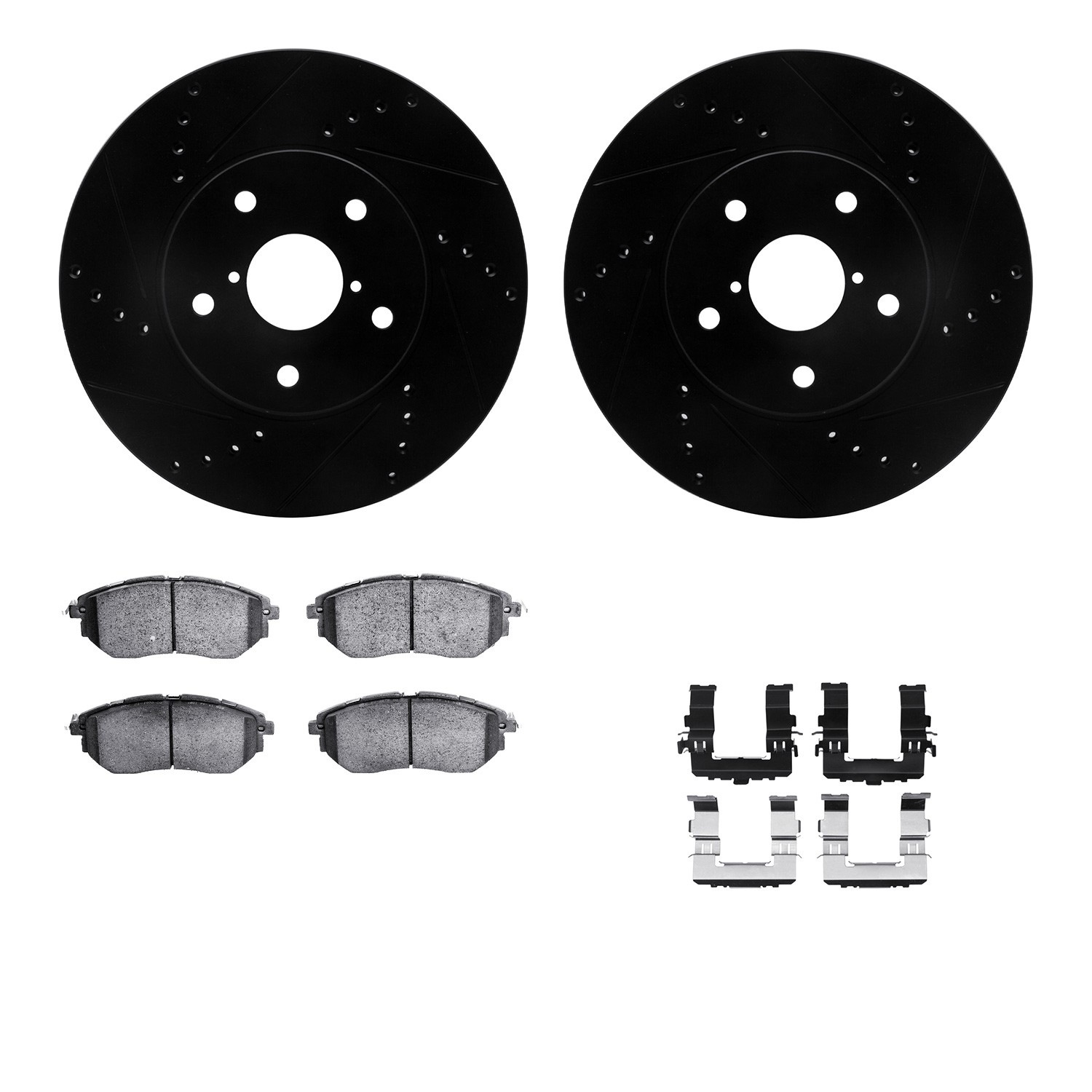 DYN 8612-13008 DFC Rotors-Drilled & Slotted-Black w/ EURO 5000 Ceramic Brake Pads Incl Hdw