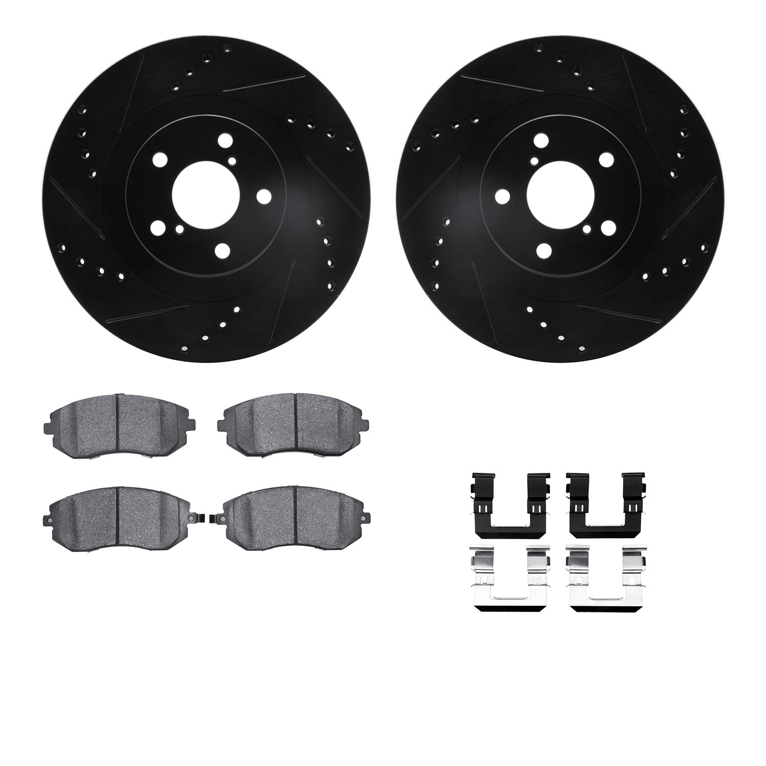 DYN 8612-13009 DFC Rotors-Drilled & Slotted-Black w/ EURO 5000 Ceramic Brake Pads Incl Hdw