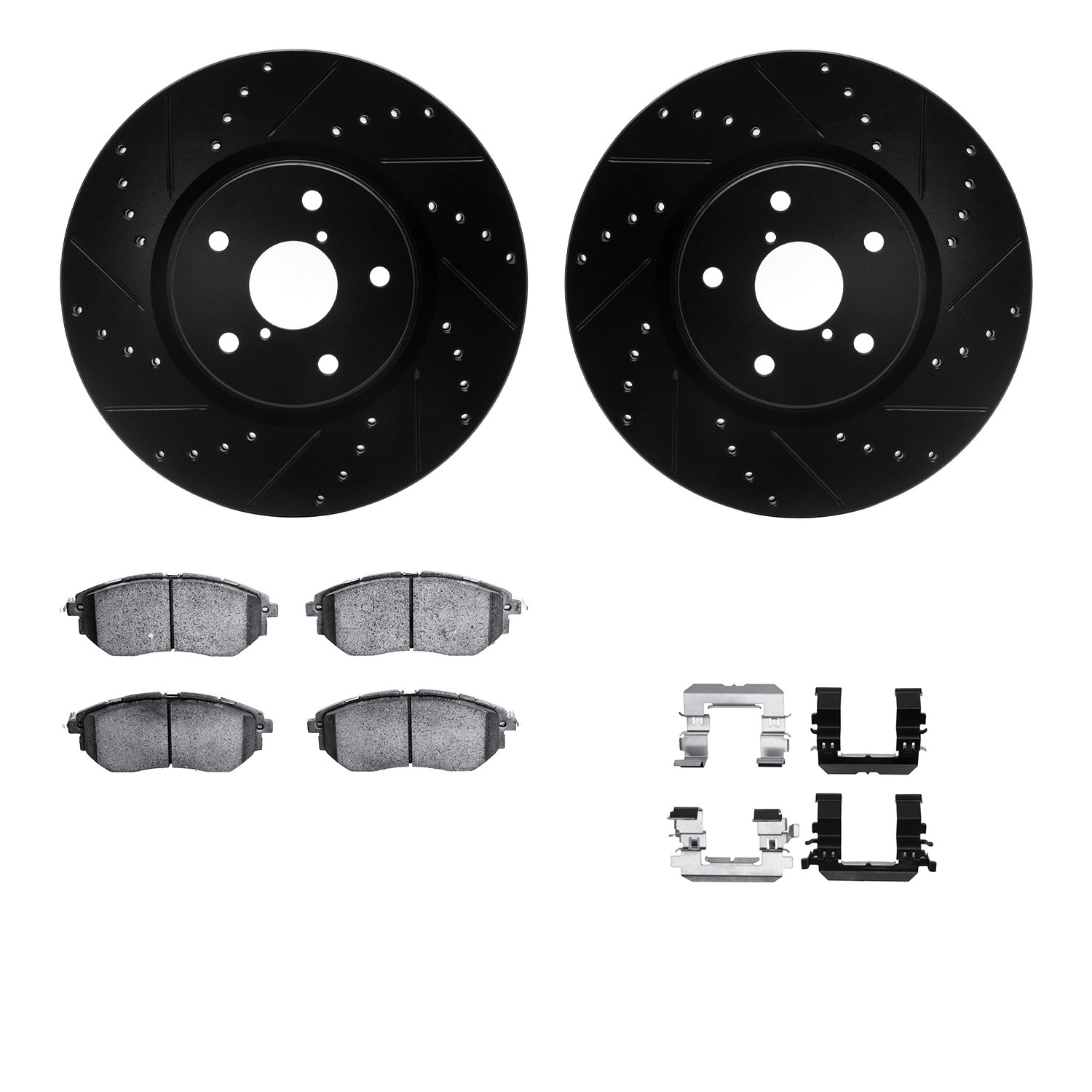 DYN 8612-13012 DFC Rotors-Drilled & Slotted-Black w/ EURO 5000 Ceramic Brake Pads Incl Hdw