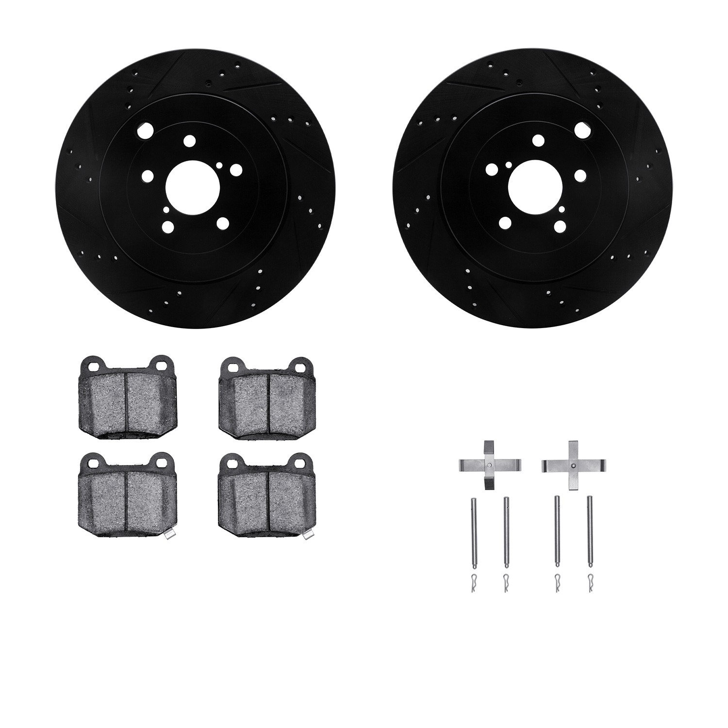 DYN 8612-13013 DFC Rotors-Drilled & Slotted-Black w/ EURO 5000 Ceramic Brake Pads Incl Hdw