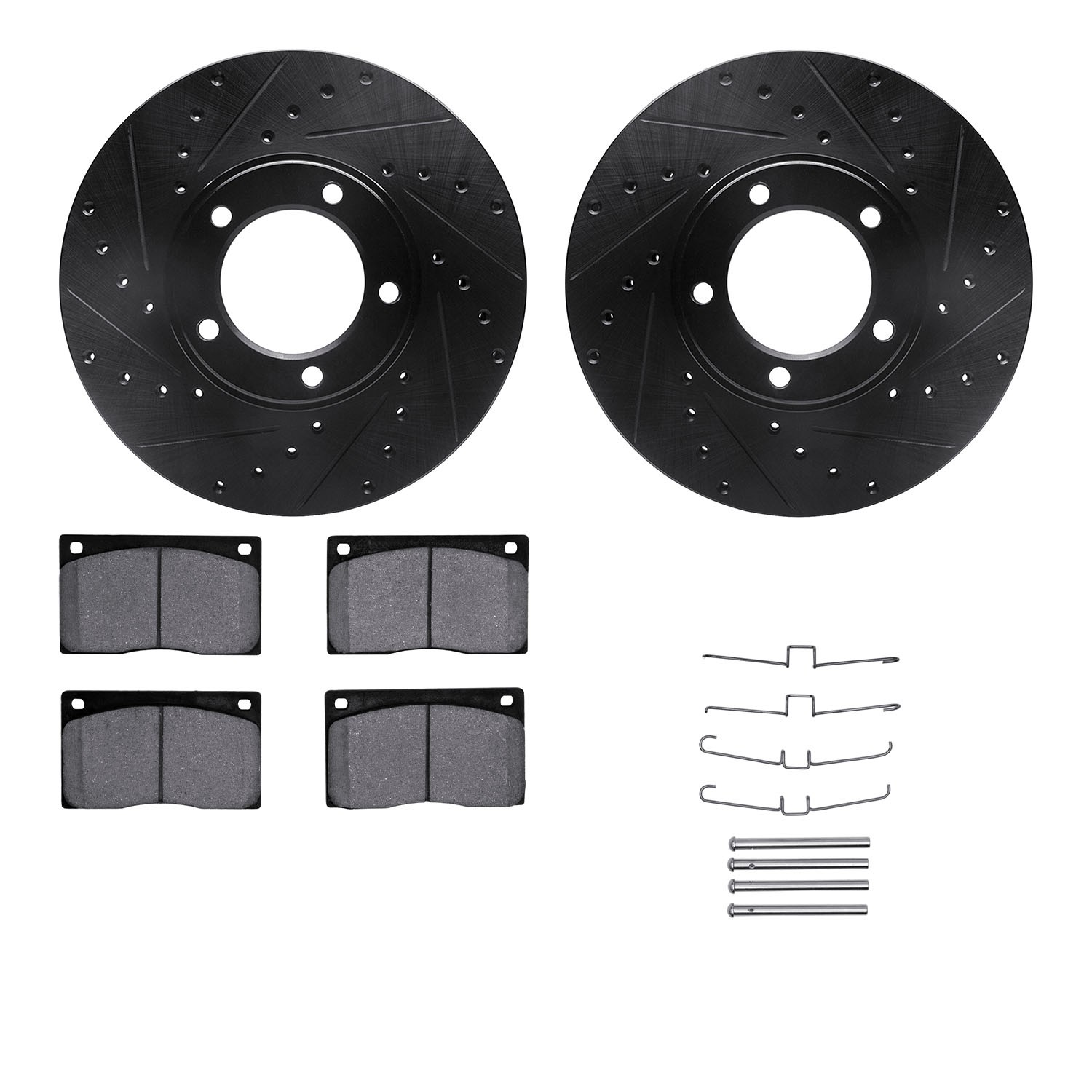 DYN 8612-20001 DFC Rotors-Drilled & Slotted-Black w/ EURO 5000 Ceramic Brake Pads Incl Hdw