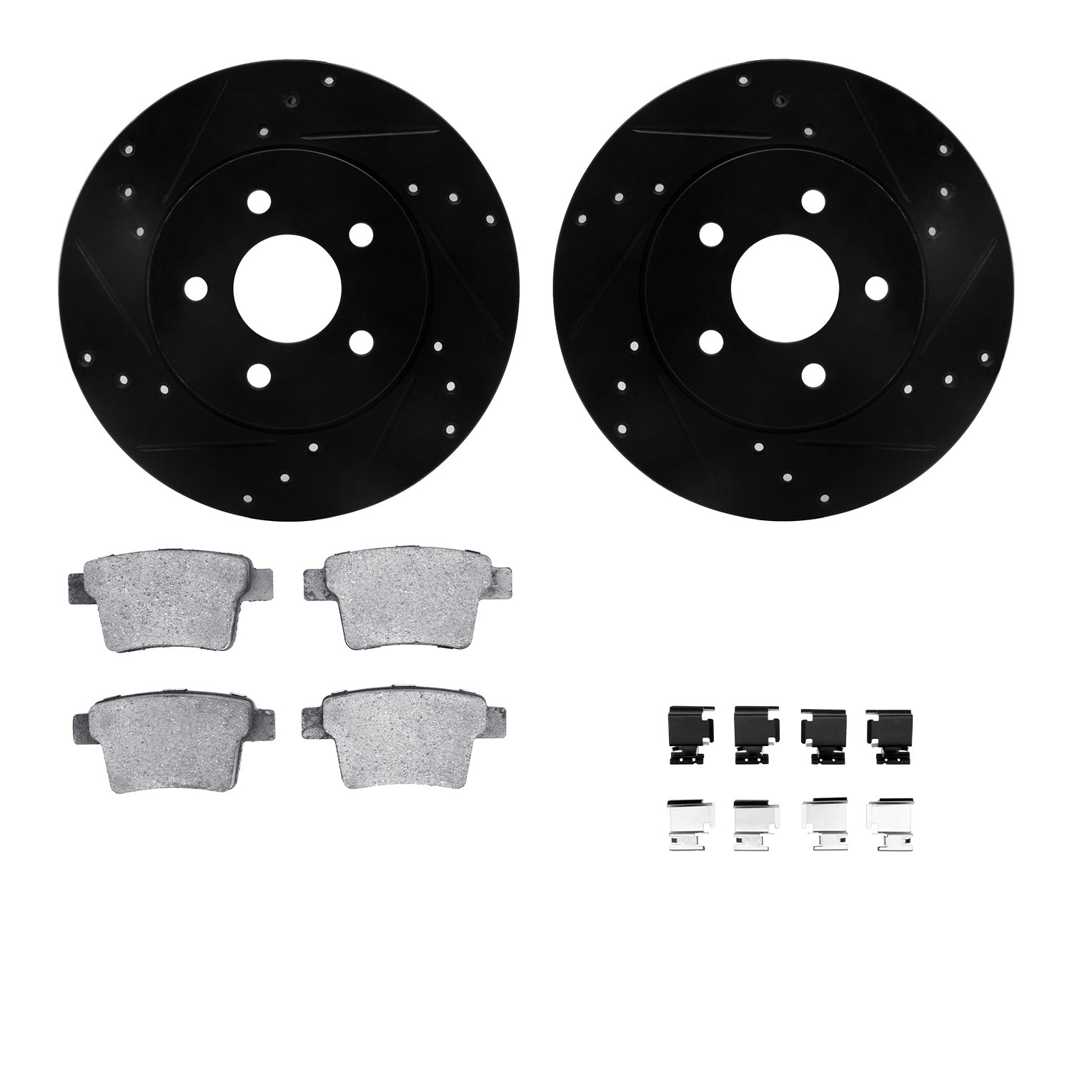 DYN 8612-20008 DFC Rotors-Drilled & Slotted-Black w/ EURO 5000 Ceramic Brake Pads Incl Hdw