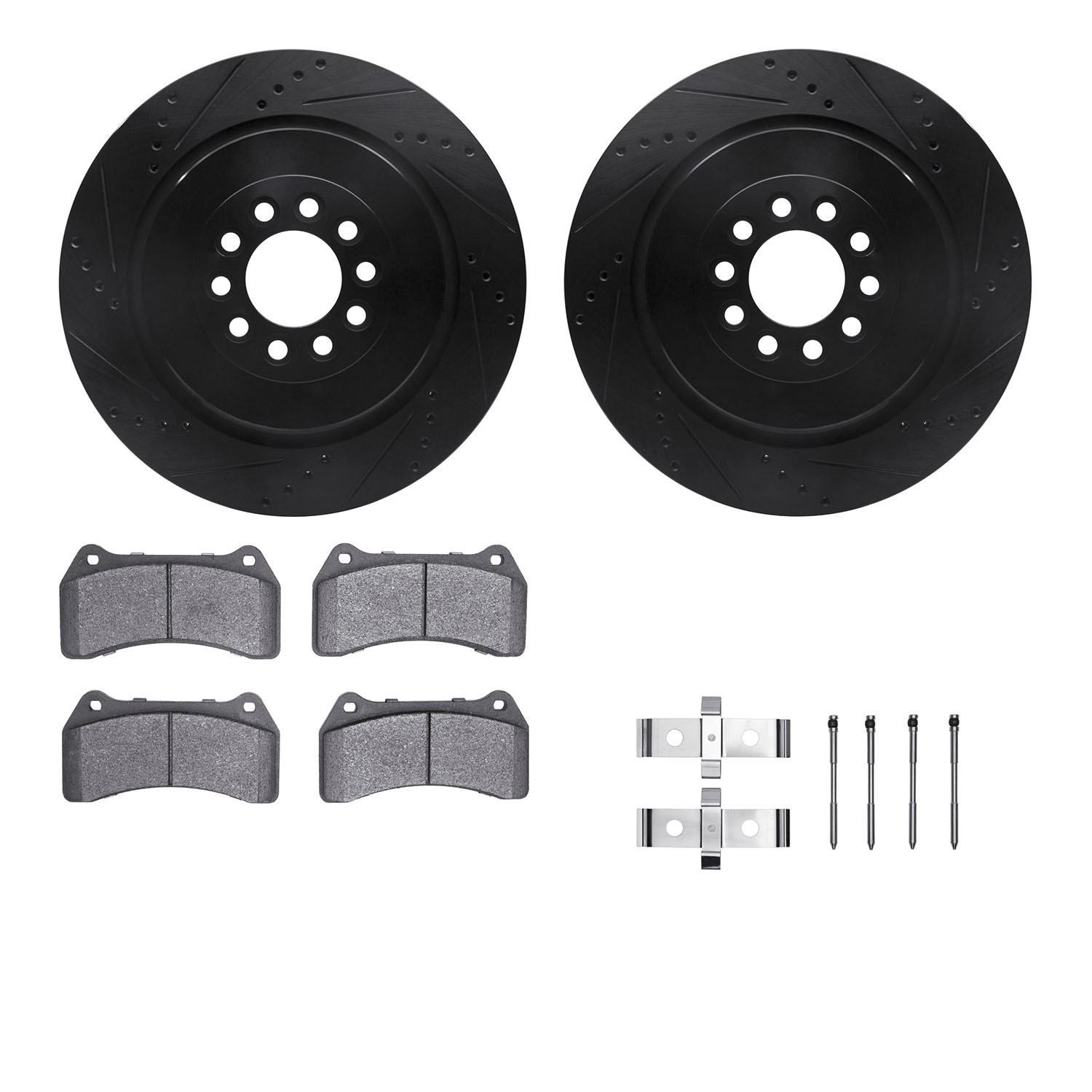 DYN 8612-20009 DFC Rotors-Drilled & Slotted-Black w/ EURO 5000 Ceramic Brake Pads Incl Hdw